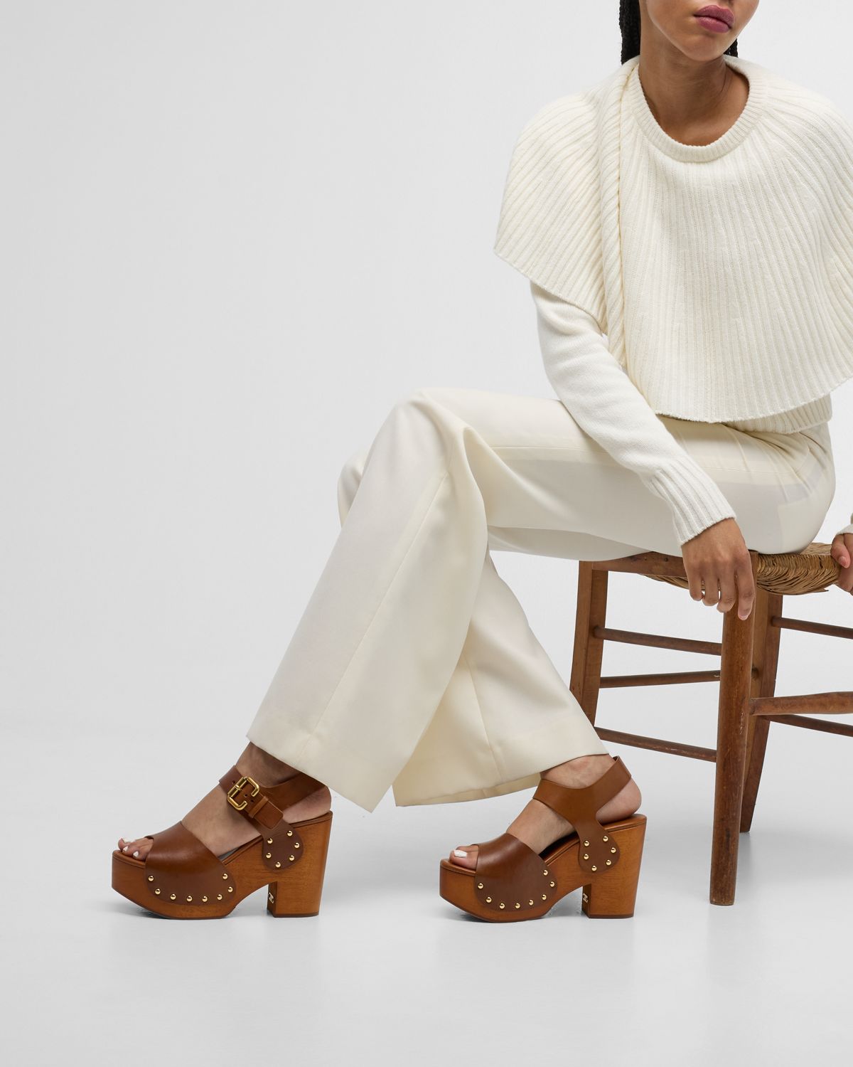 Chloe Jeannette Leather Clog Platform Sandals