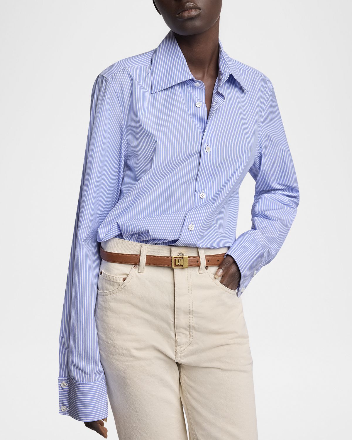 Saint Laurent YSL Buckled Grainy Leather Belt