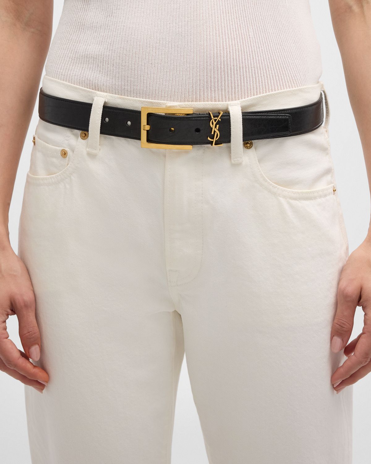 Saint Laurent YSL Grainy Leather Belt