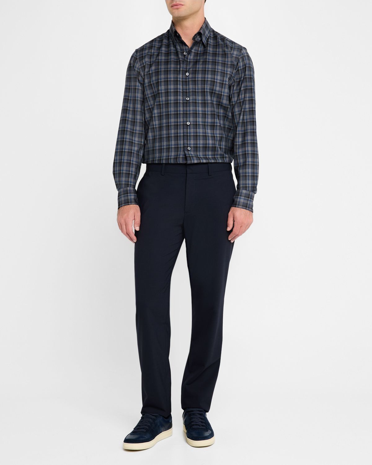 Brioni Men 's Wool Check Casual Button-Down Shirt