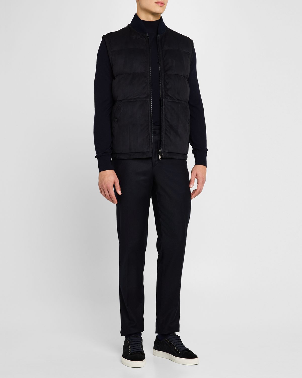 Brioni Men 's Quilted Suede Full-Zip Vest