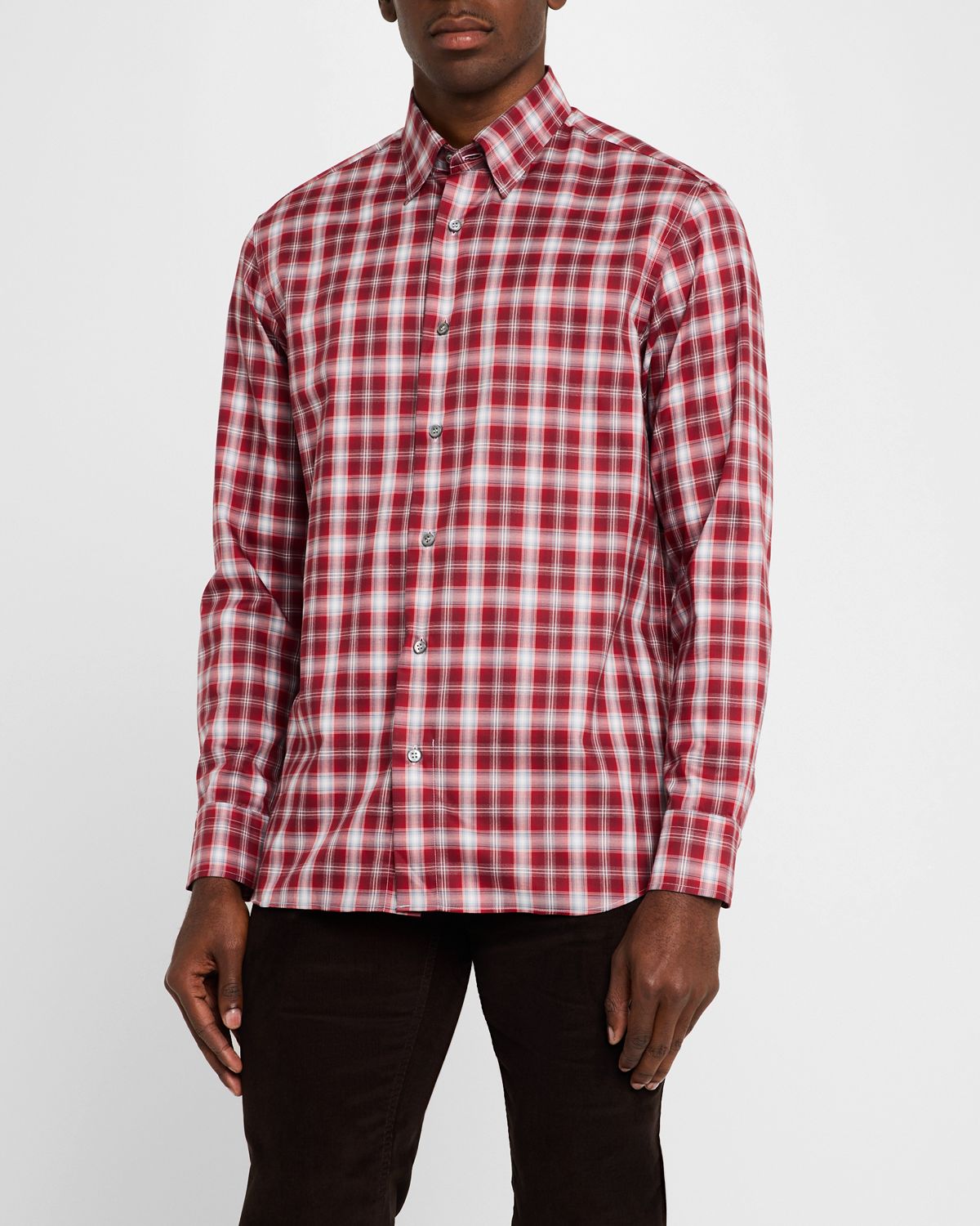 Brioni Men 's Cotton Check Casual Button-Down Shirt