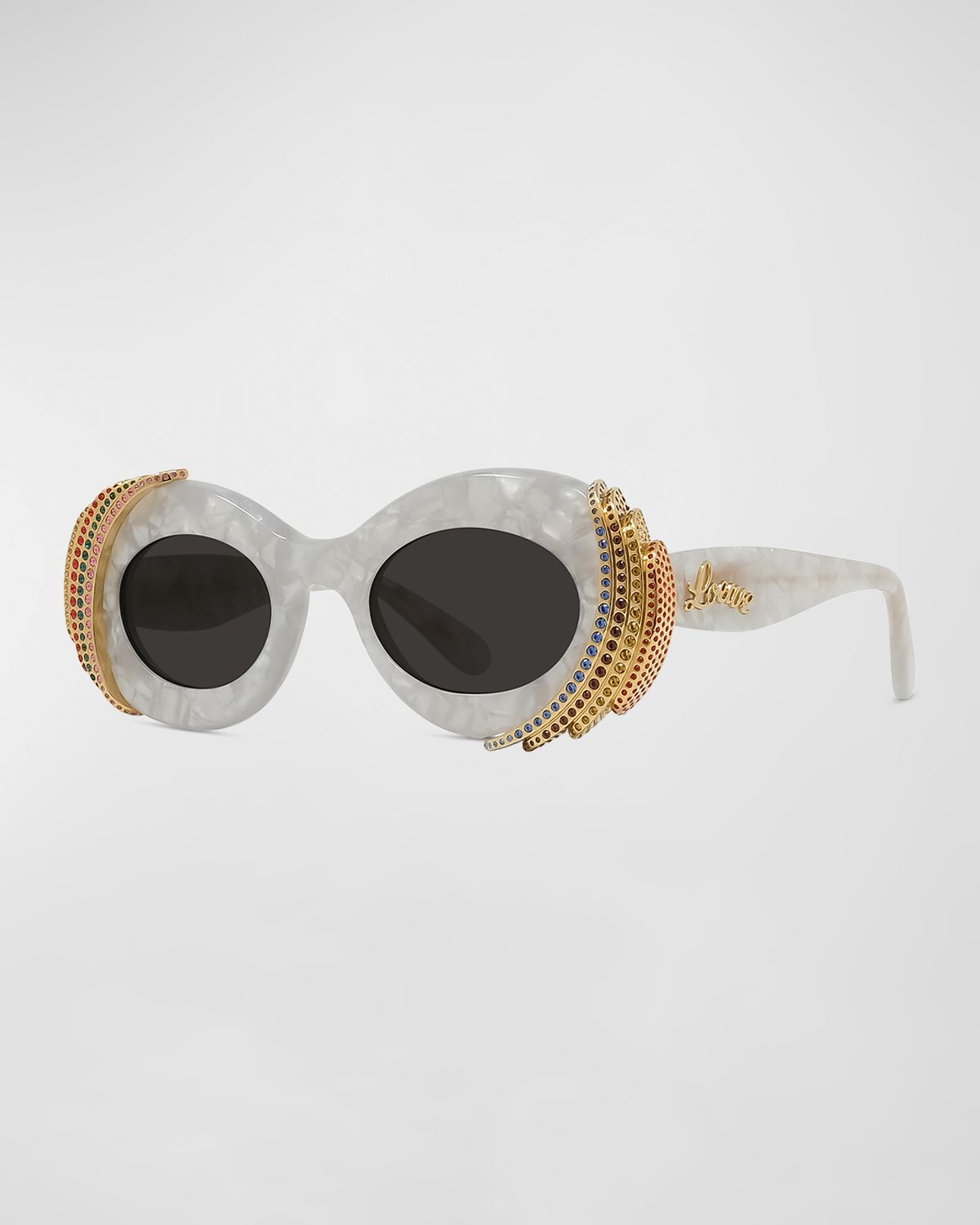 Loewe Embellished Acetate & Metal Oval Sunglasses