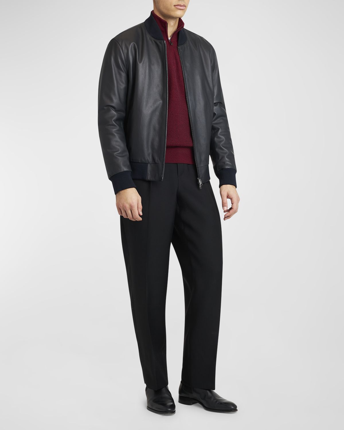 Brioni Men 's Classic Leather Bomber Jacket