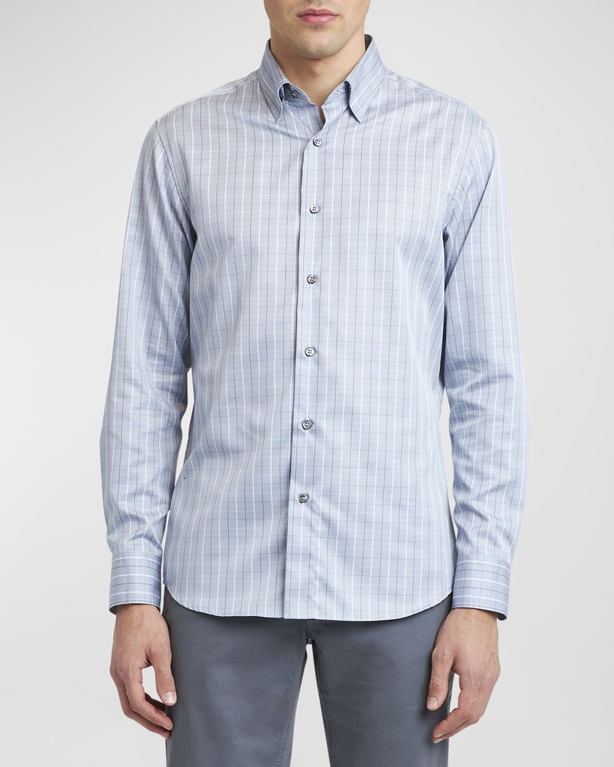 Brioni Men 's Cotton Grid Check Sport Shirt | Thumbnail 4 Brioni Men 's Cotton Grid Check Sport Shirt | Thumbnail 4