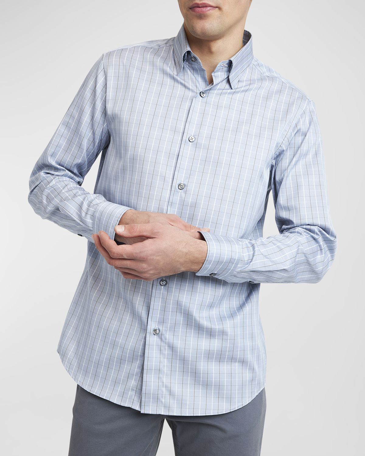 Brioni Men 's Cotton Grid Check Sport Shirt | Thumbnail 6 Brioni Men 's Cotton Grid Check Sport Shirt | Thumbnail 6