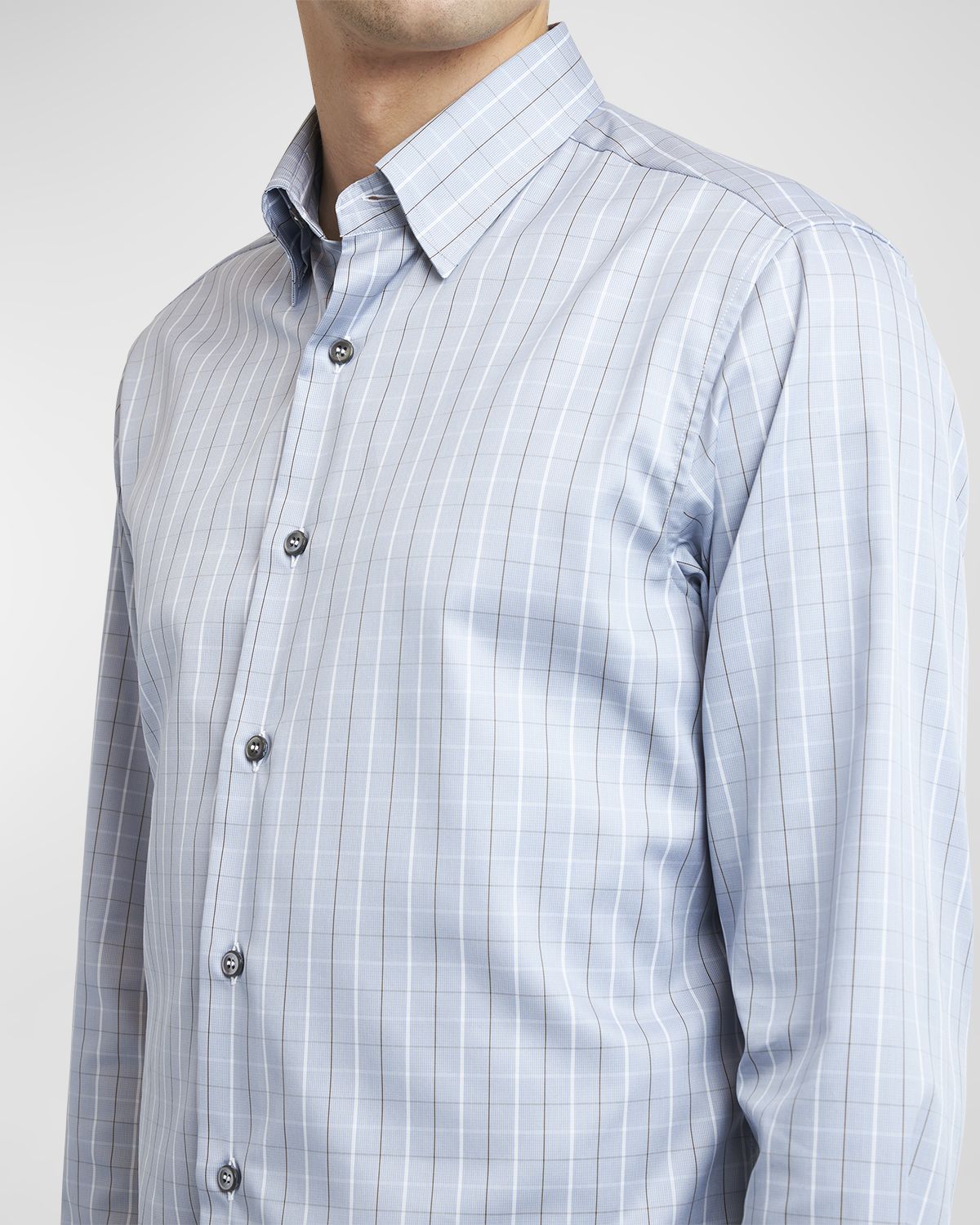 Brioni Men 's Cotton Grid Check Sport Shirt | Thumbnail 5 Brioni Men 's Cotton Grid Check Sport Shirt | Thumbnail 5