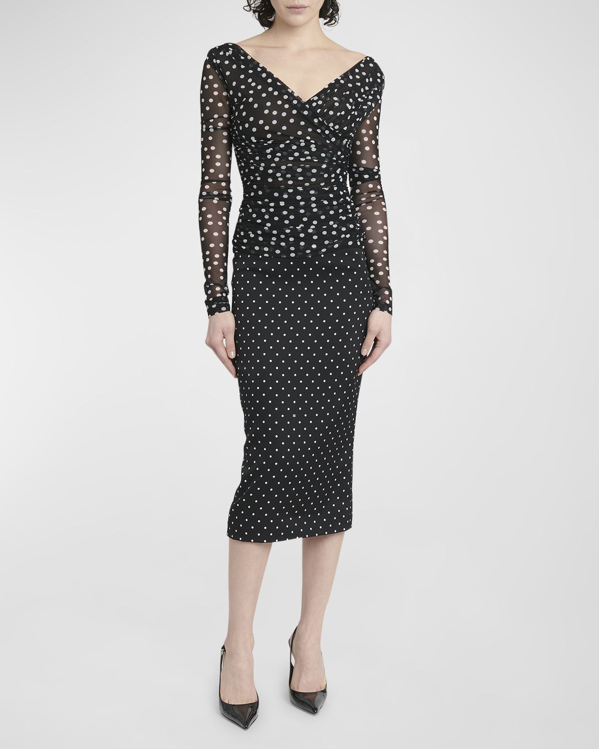 Dolce & Gabbana Polka-Dot Tulle Wrap Top