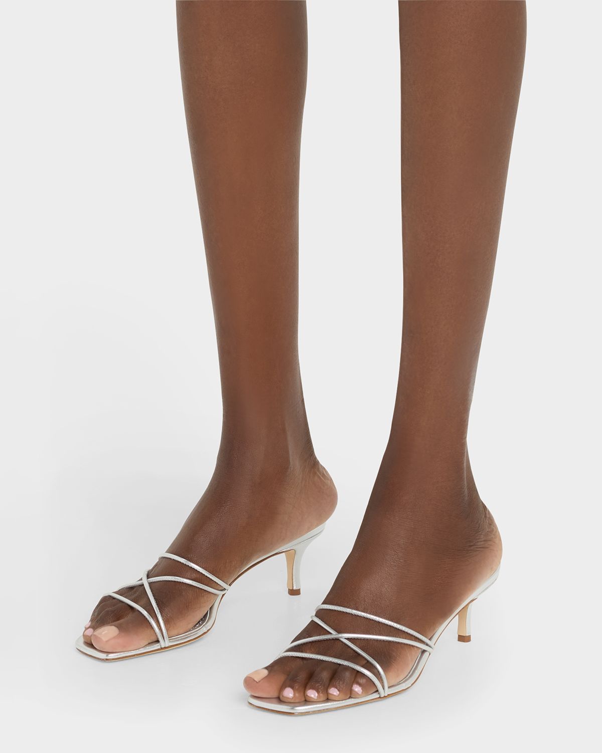 Manolo Blahnik Strappy Metallic Leather Slide Sandals