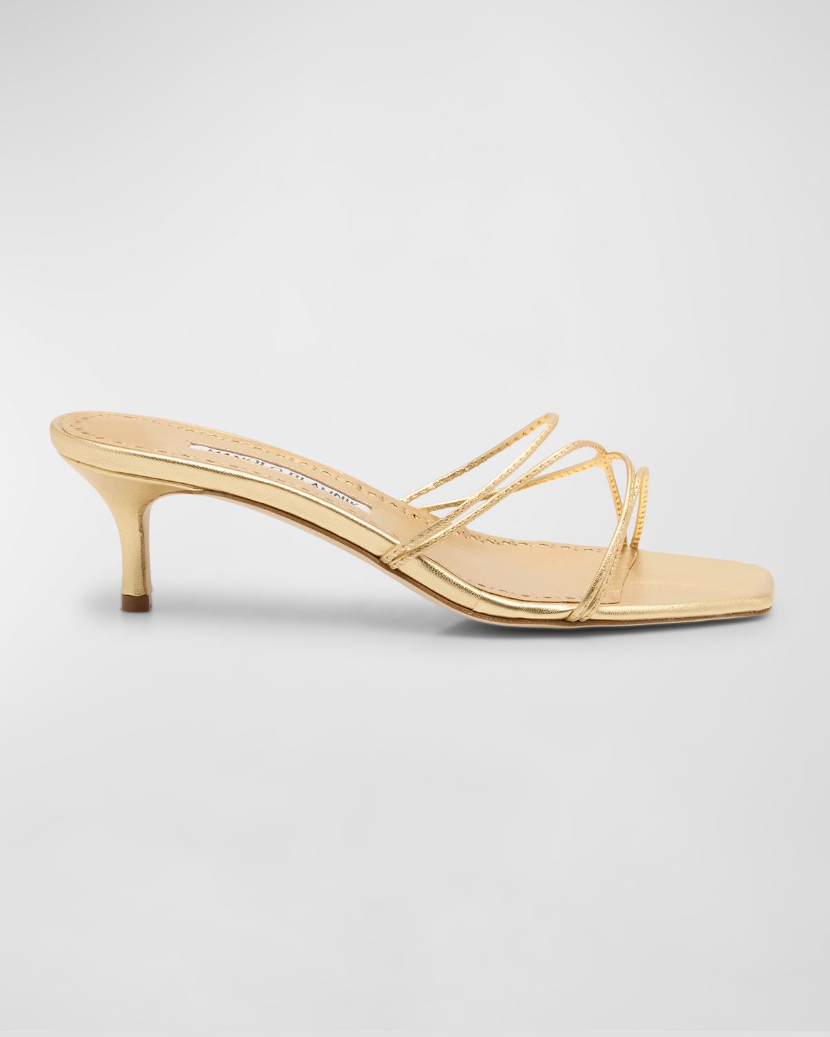 Manolo Blahnik Strappy Metallic Leather Slide Sandals