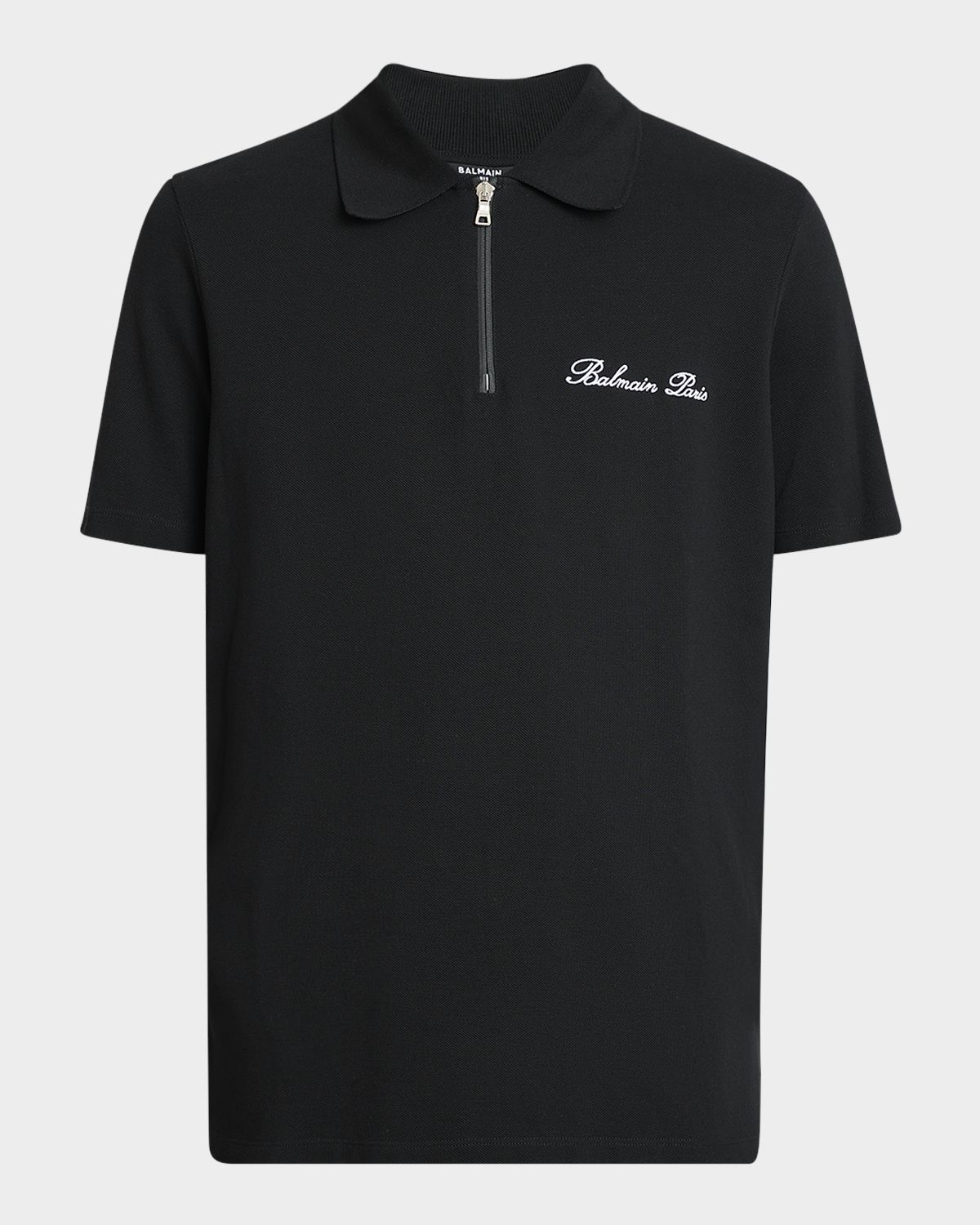 Balmain Men 's Embroidered Zip Polo Shirt
