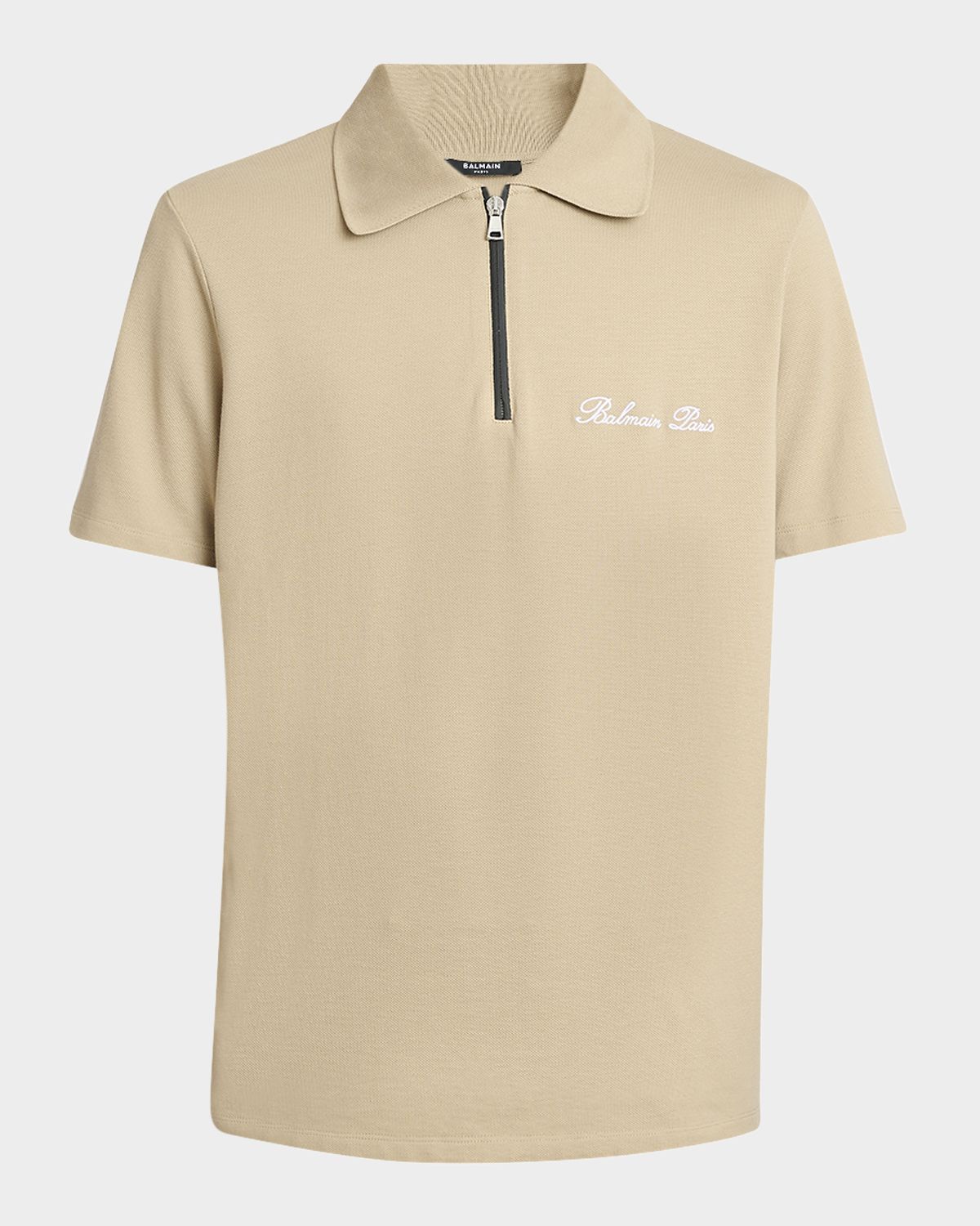 Balmain Men 's Embroidered Zip Polo Shirt