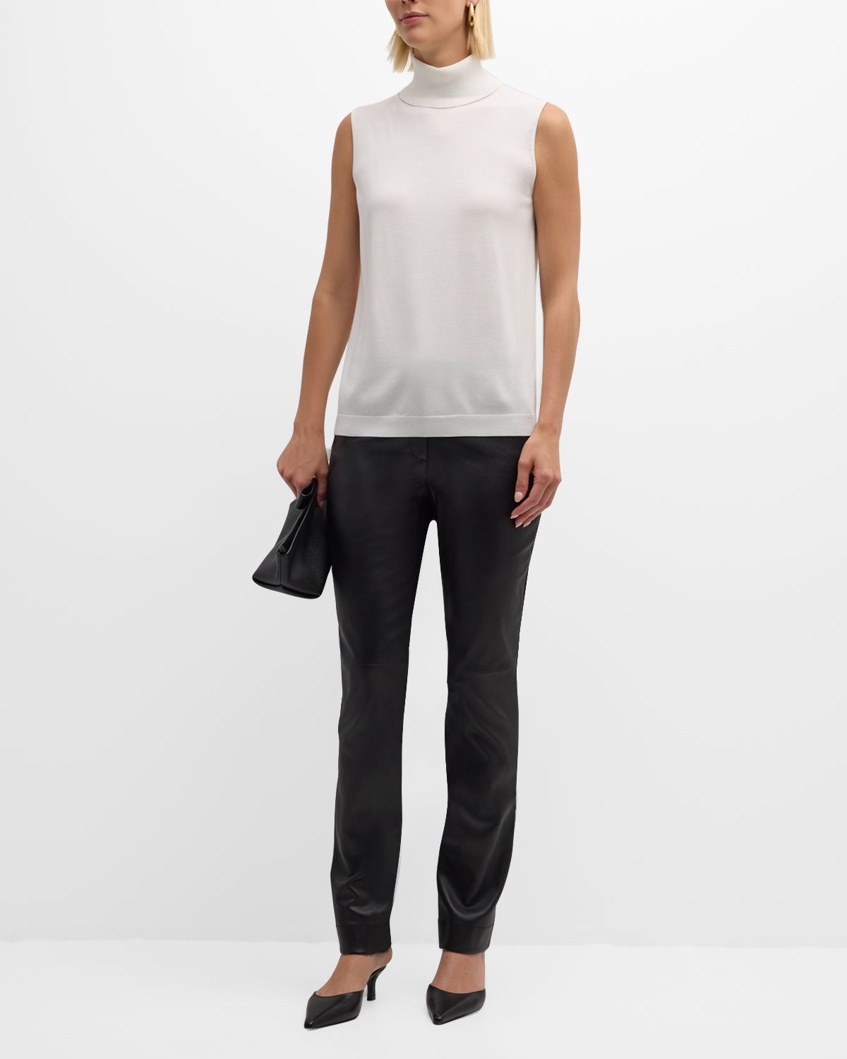 Lafayette 148 New York Sleeveless Matte Crepe Turtleneck Pullover