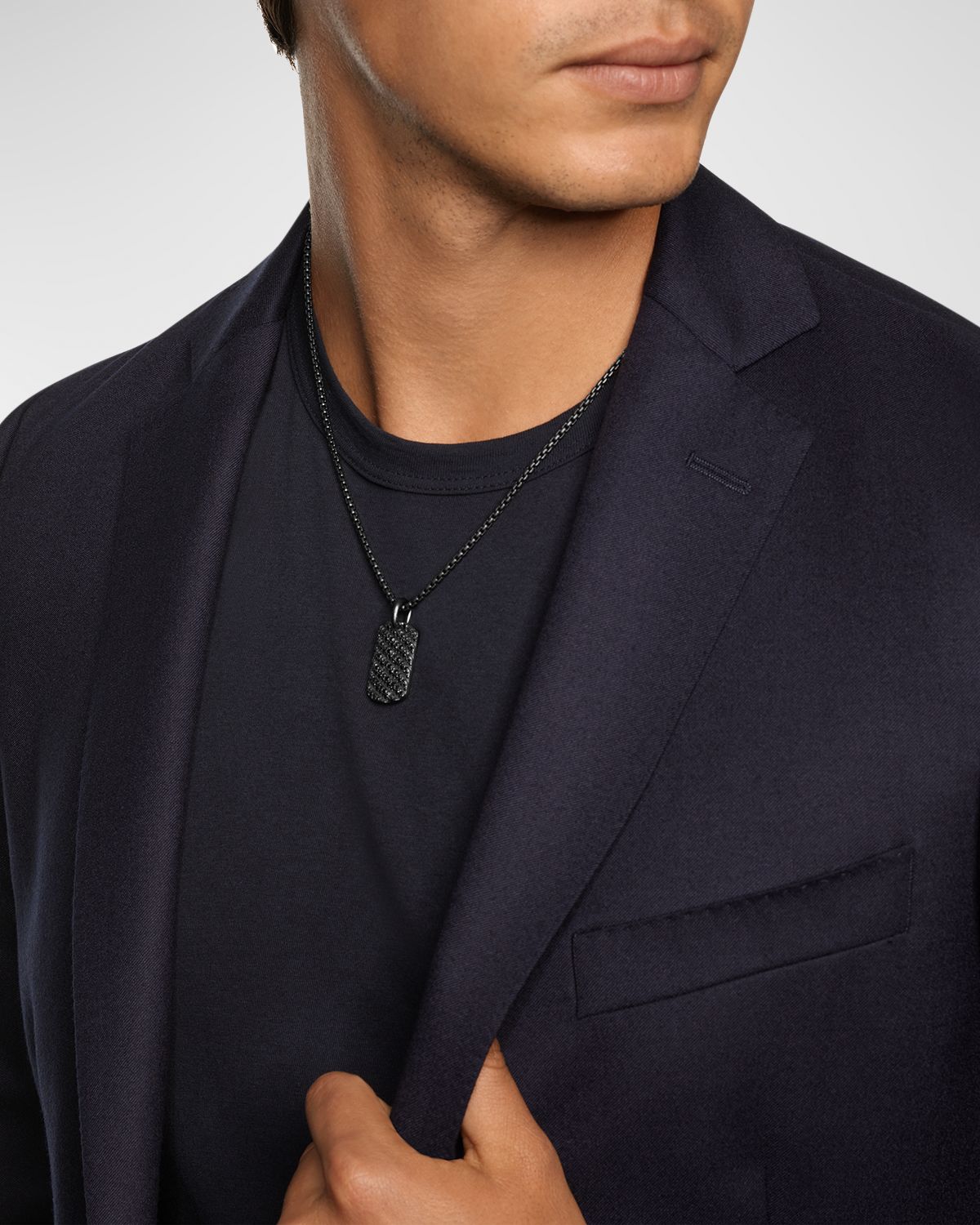 David Yurman Men 's Sculpted Cable Tag in Black Titanium with Diamonds, 35mm