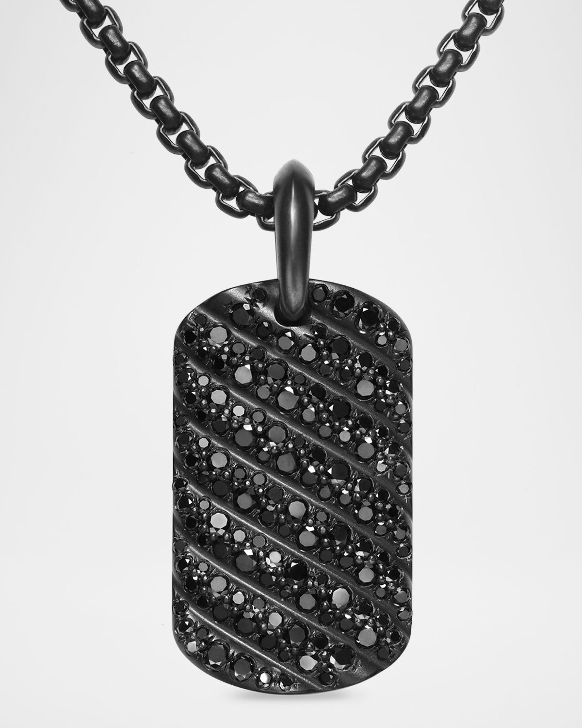 David Yurman Men 's Sculpted Cable Tag in Black Titanium with Diamonds, 35mm