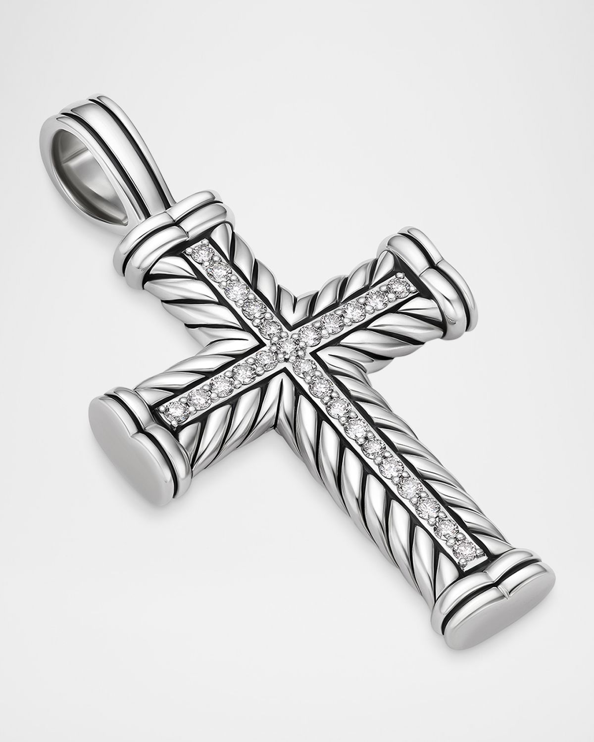 David Yurman Men 's Chevron Cross Enhancer with Diamonds in Silver, 30mm