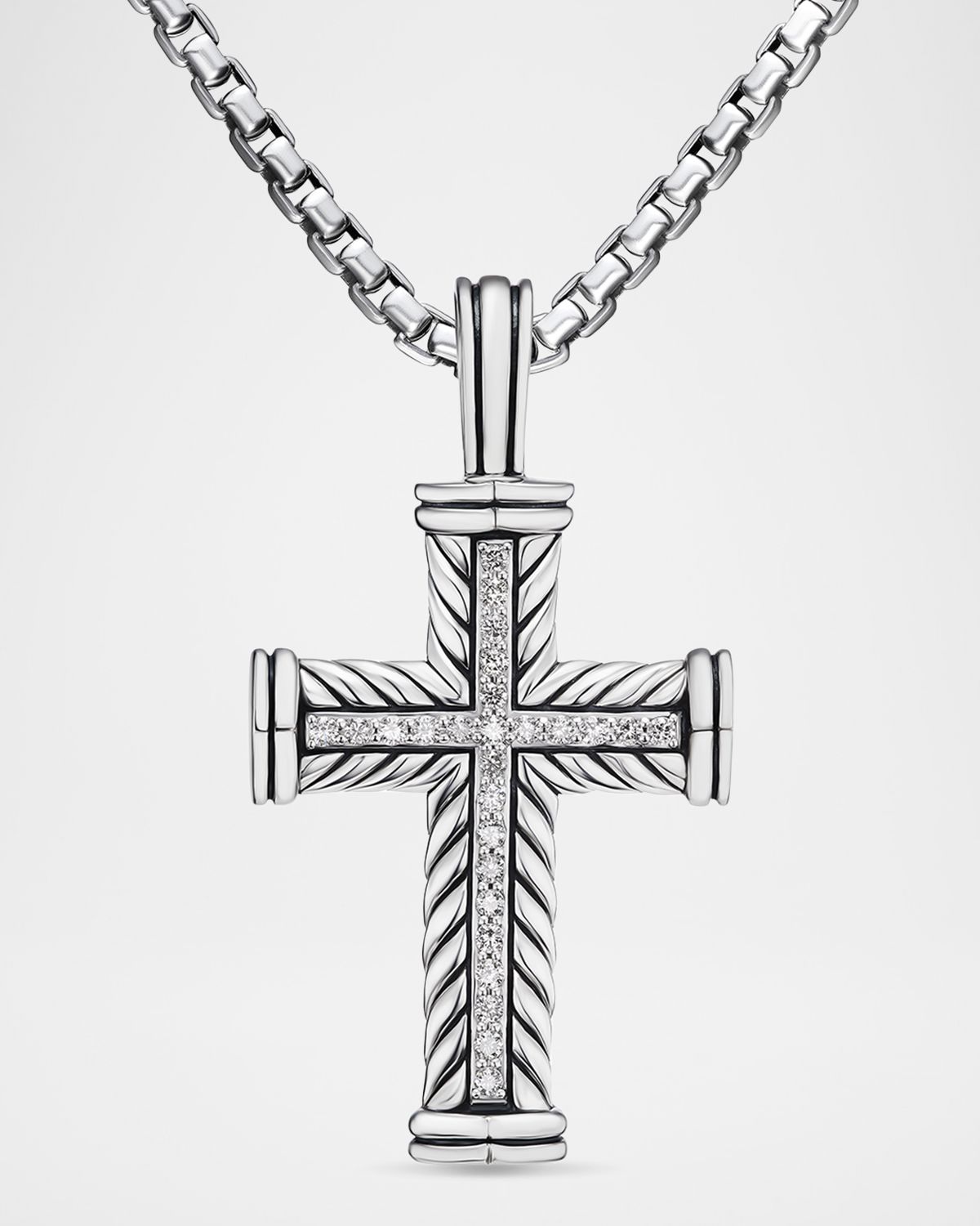 David Yurman Men 's Chevron Cross Enhancer with Diamonds in Silver, 30mm