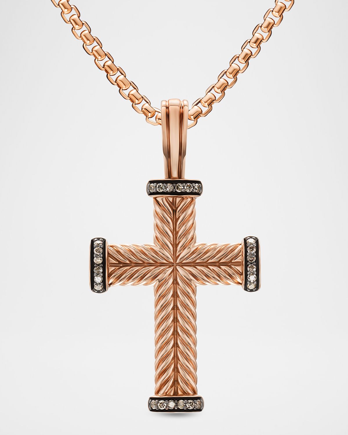 David Yurman Men 's Chevron Cross Enhancer with Diamonds in 18K Rose Gold, 23.5mm