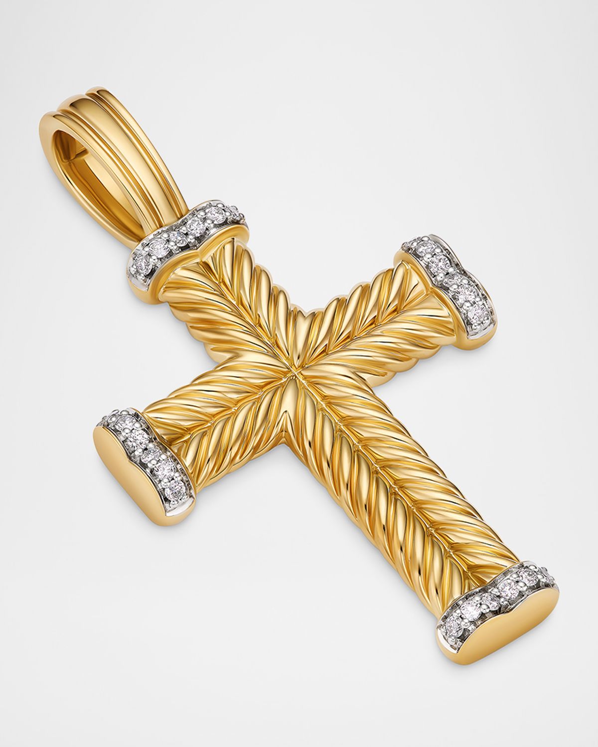 David Yurman Men 's Chevron Cross Enhancer with Diamonds in 18K Yellow Gold, 23.5mm