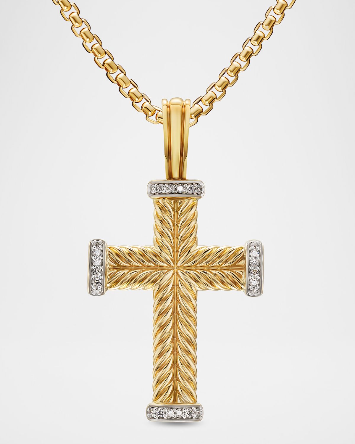 David Yurman Men 's Chevron Cross Enhancer with Diamonds in 18K Yellow Gold, 23.5mm