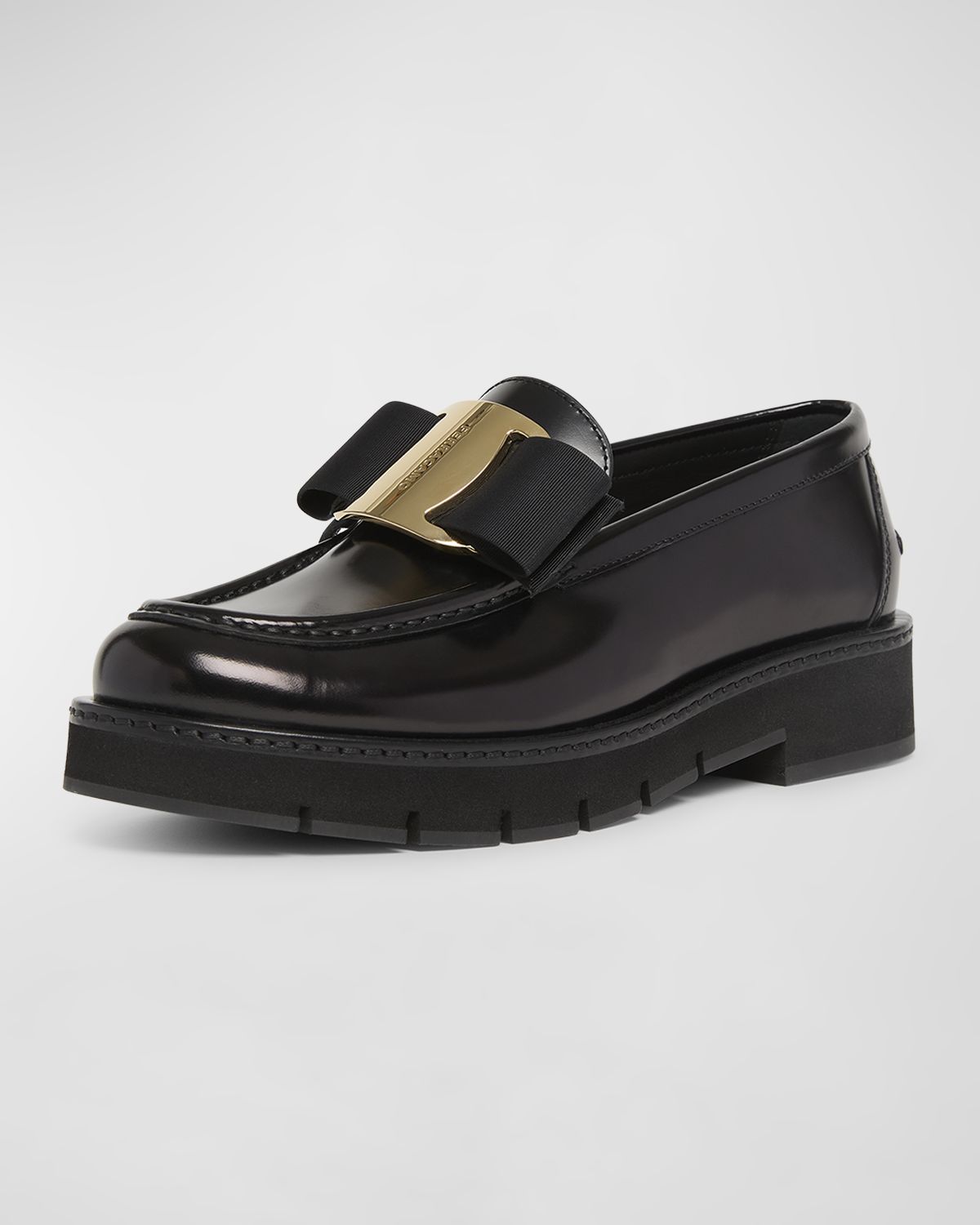 Ferragamo Mirty Leather Vara Bow Loafers
