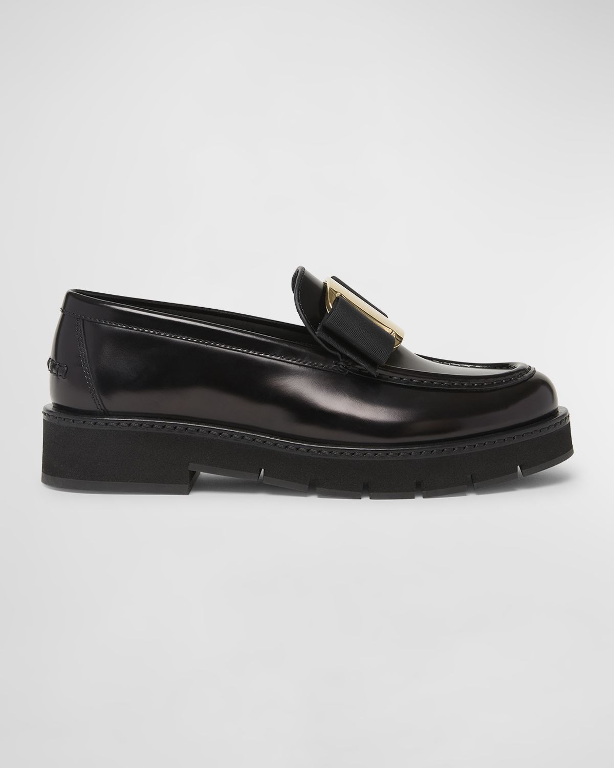 Ferragamo Mirty Leather Vara Bow Loafers