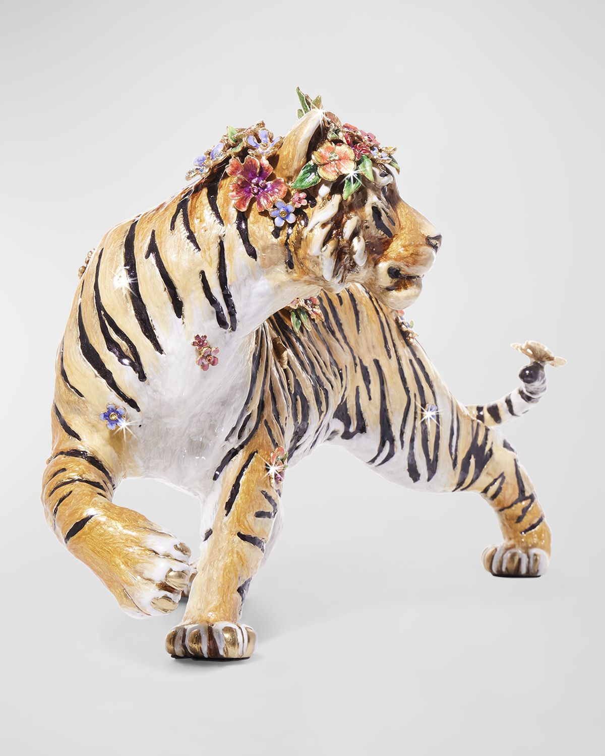 Jay Strongwater Tiger with Flower Crown Figure