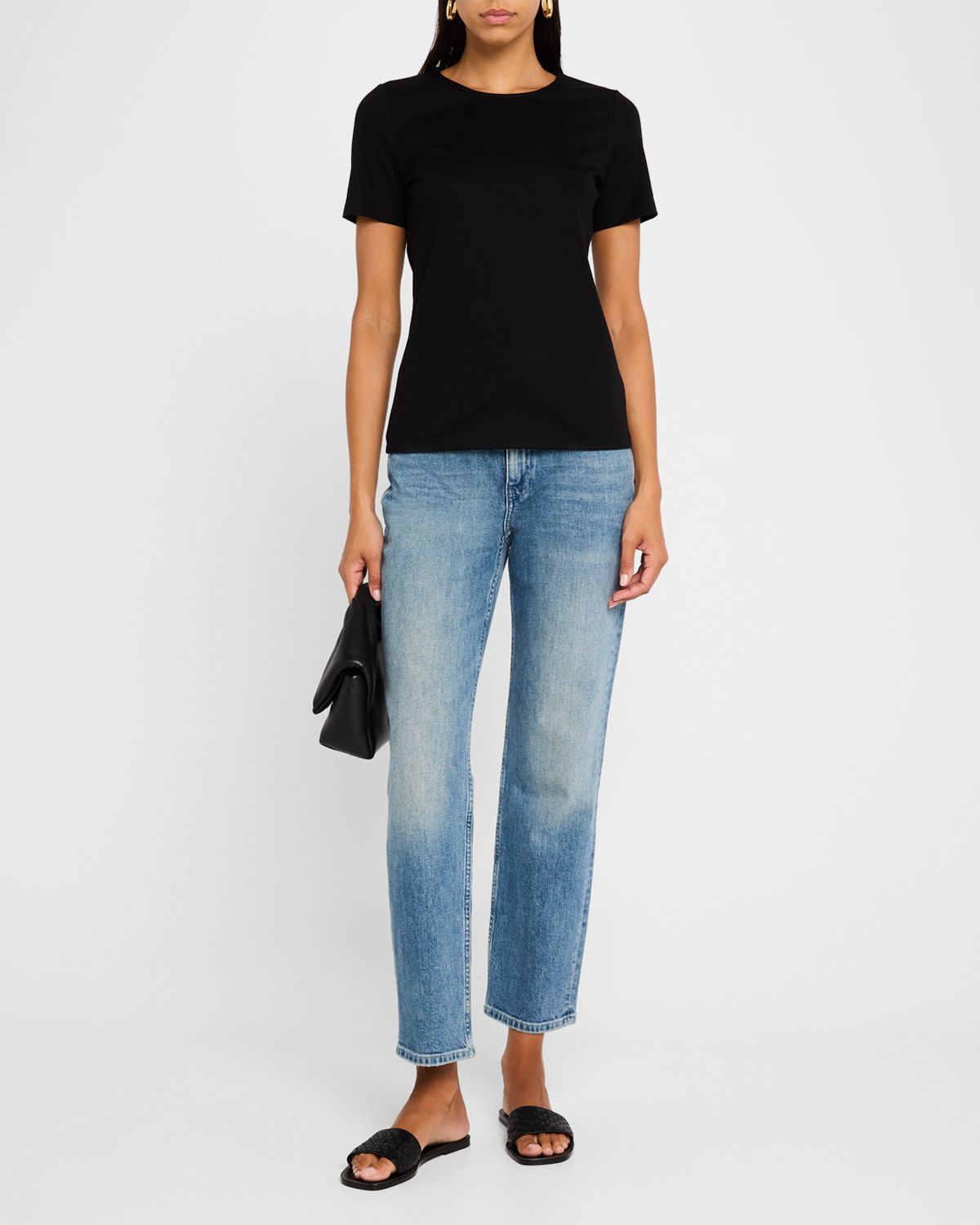 Lafayette 148 New York Ribbed Crewneck Cotton T-Shirt