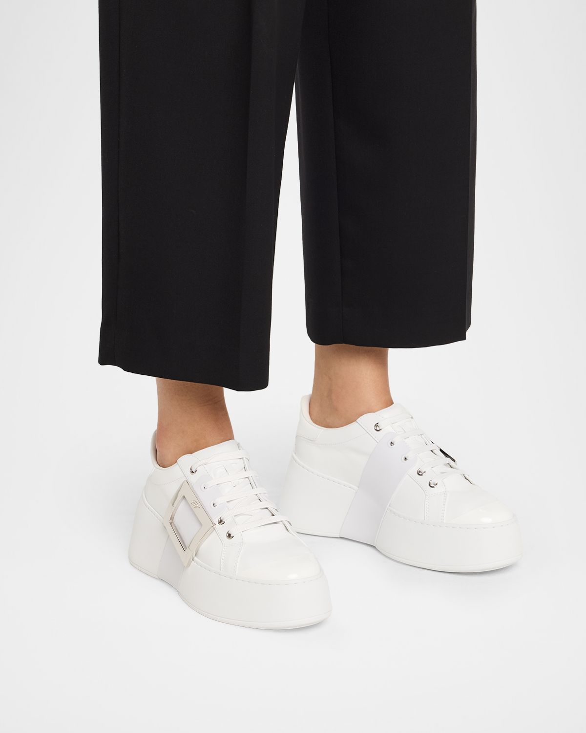 Roger Vivier Viv Skate Leather Buckle Sneakers