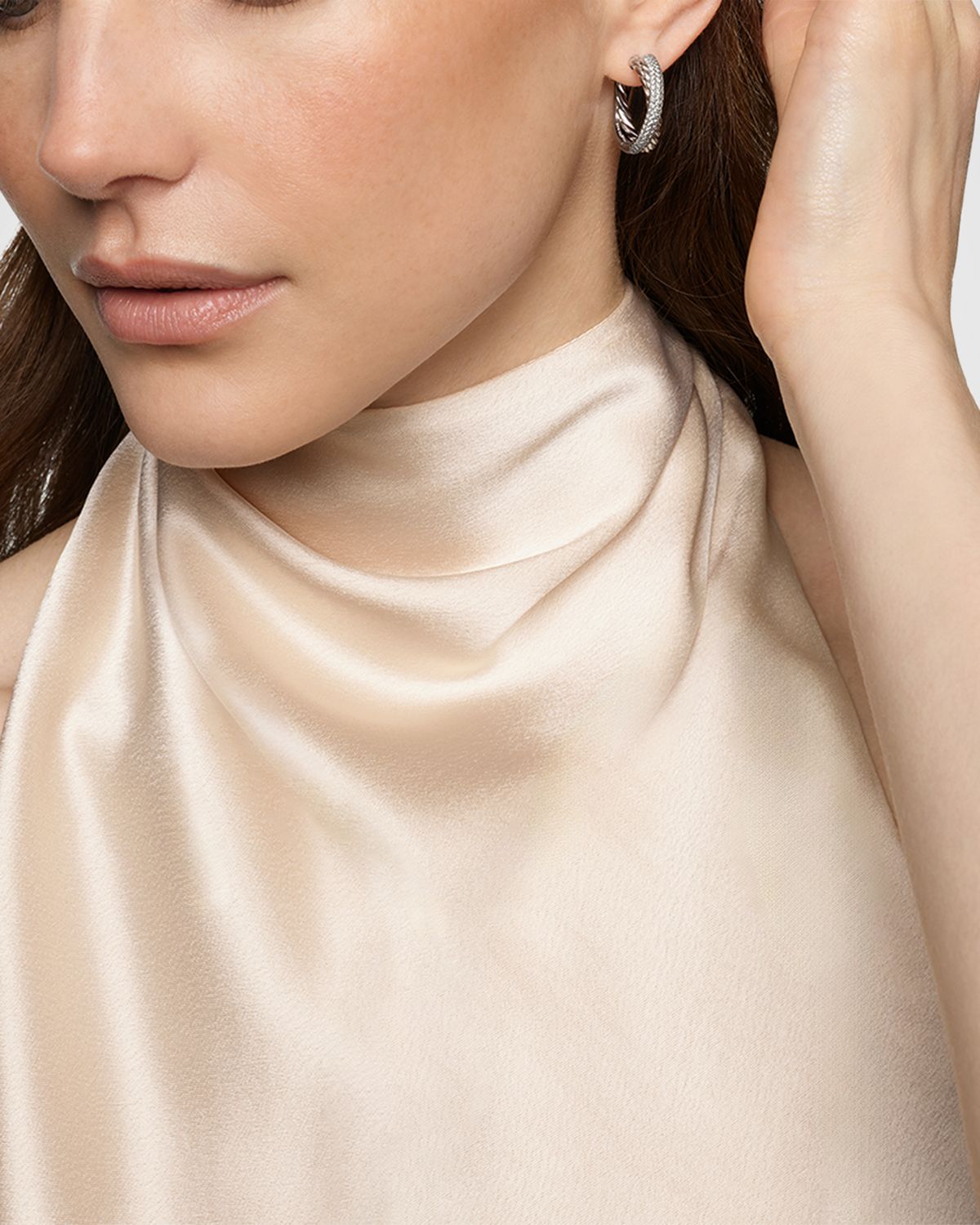 David Yurman Crossover Hoop Earrings in Silver, 6.6mm, 0.9"L