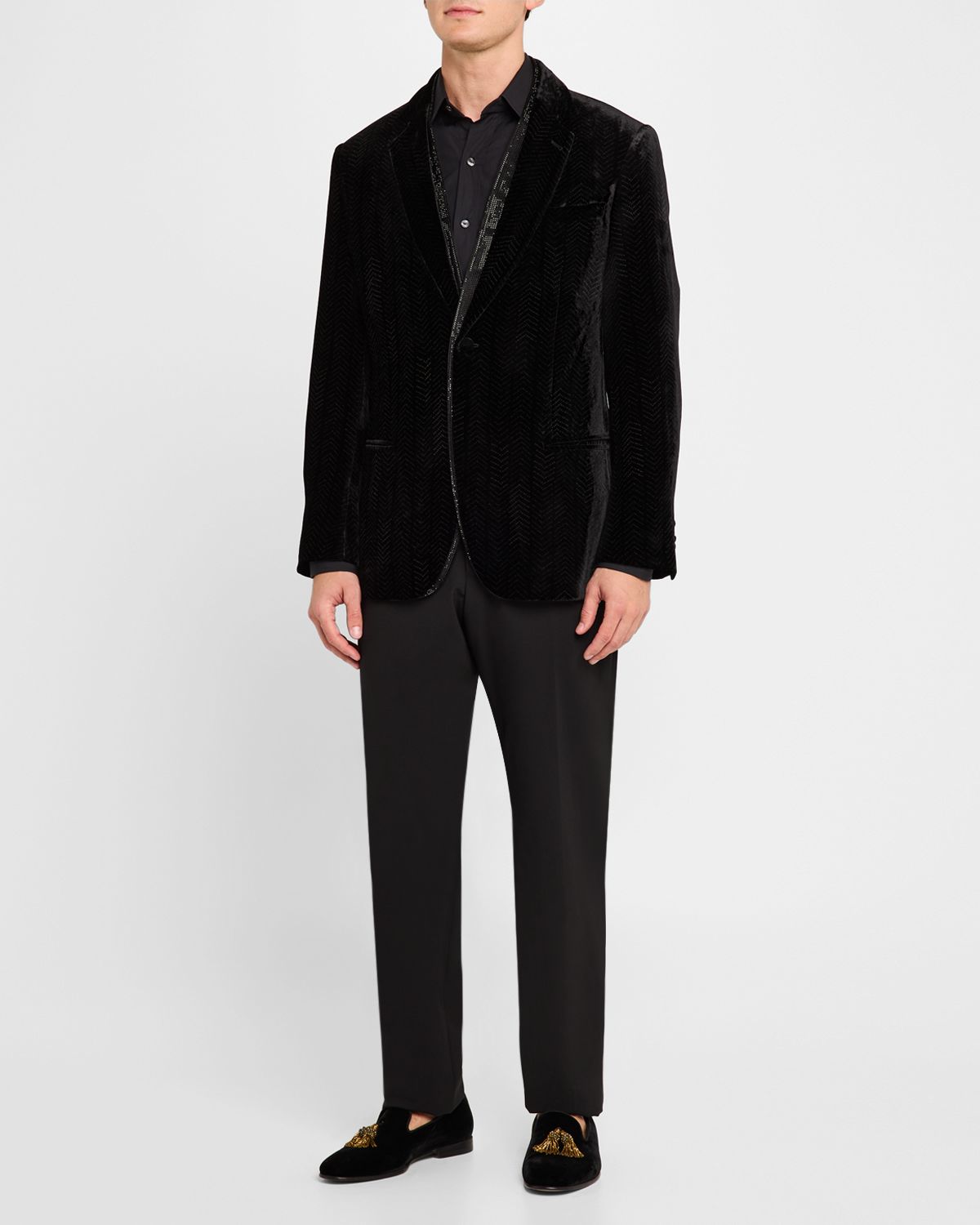 Giorgio Armani Men 's Velvet Fishbone-Print Dinner Jacket