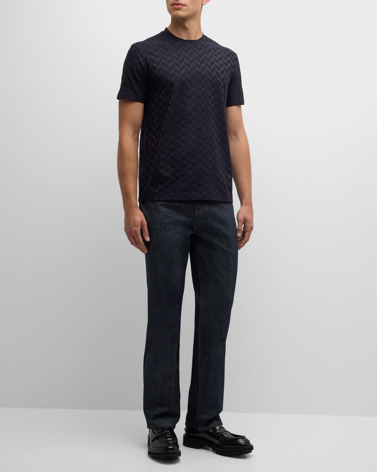 Emporio Armani Men 's Tonal Chevron Crewneck T-Shirt | Thumbnail 2 Emporio Armani Men 's Tonal Chevron Crewneck T-Shirt | Thumbnail 2