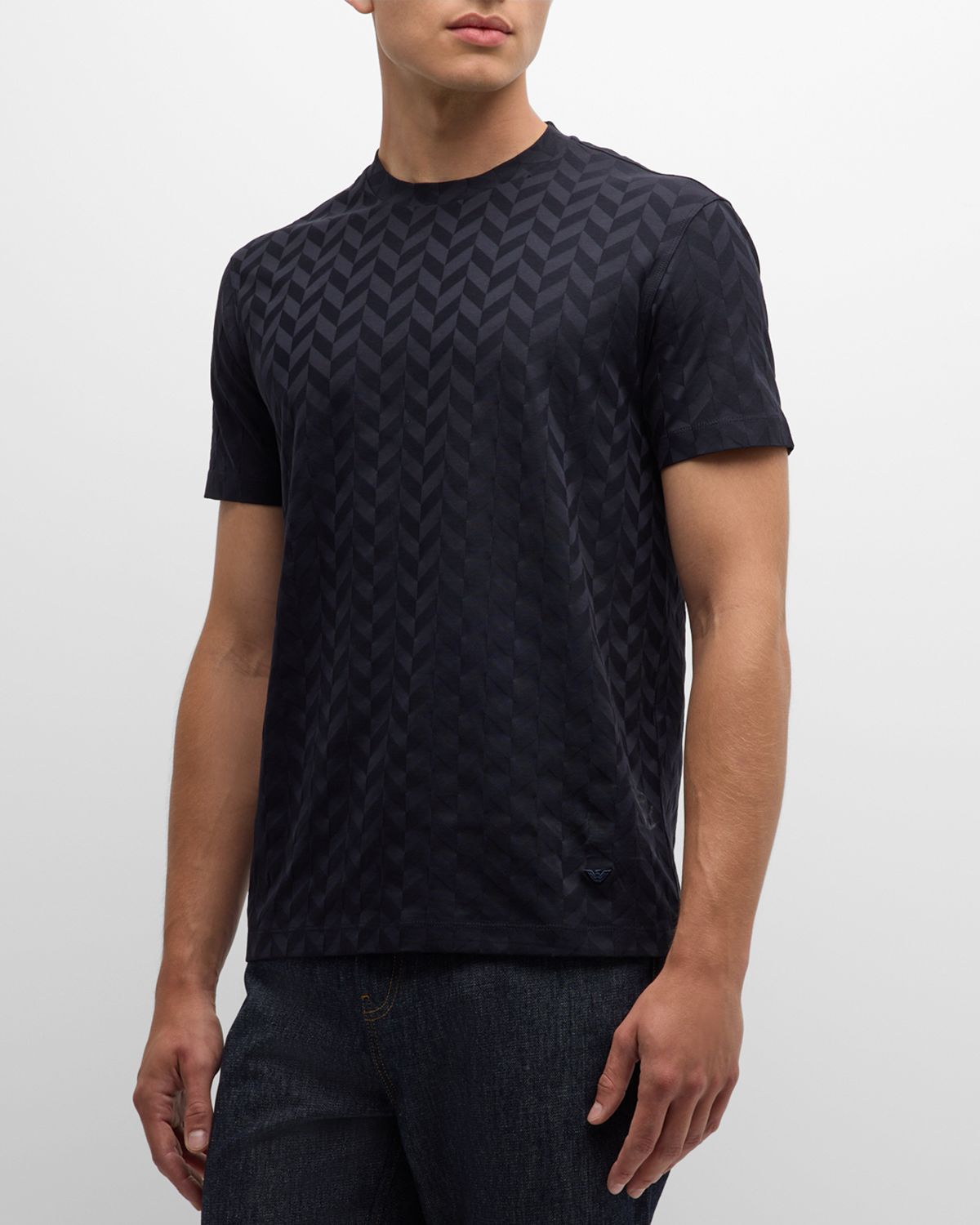 Emporio Armani Men 's Tonal Chevron Crewneck T-Shirt | Thumbnail 4 Emporio Armani Men 's Tonal Chevron Crewneck T-Shirt | Thumbnail 4