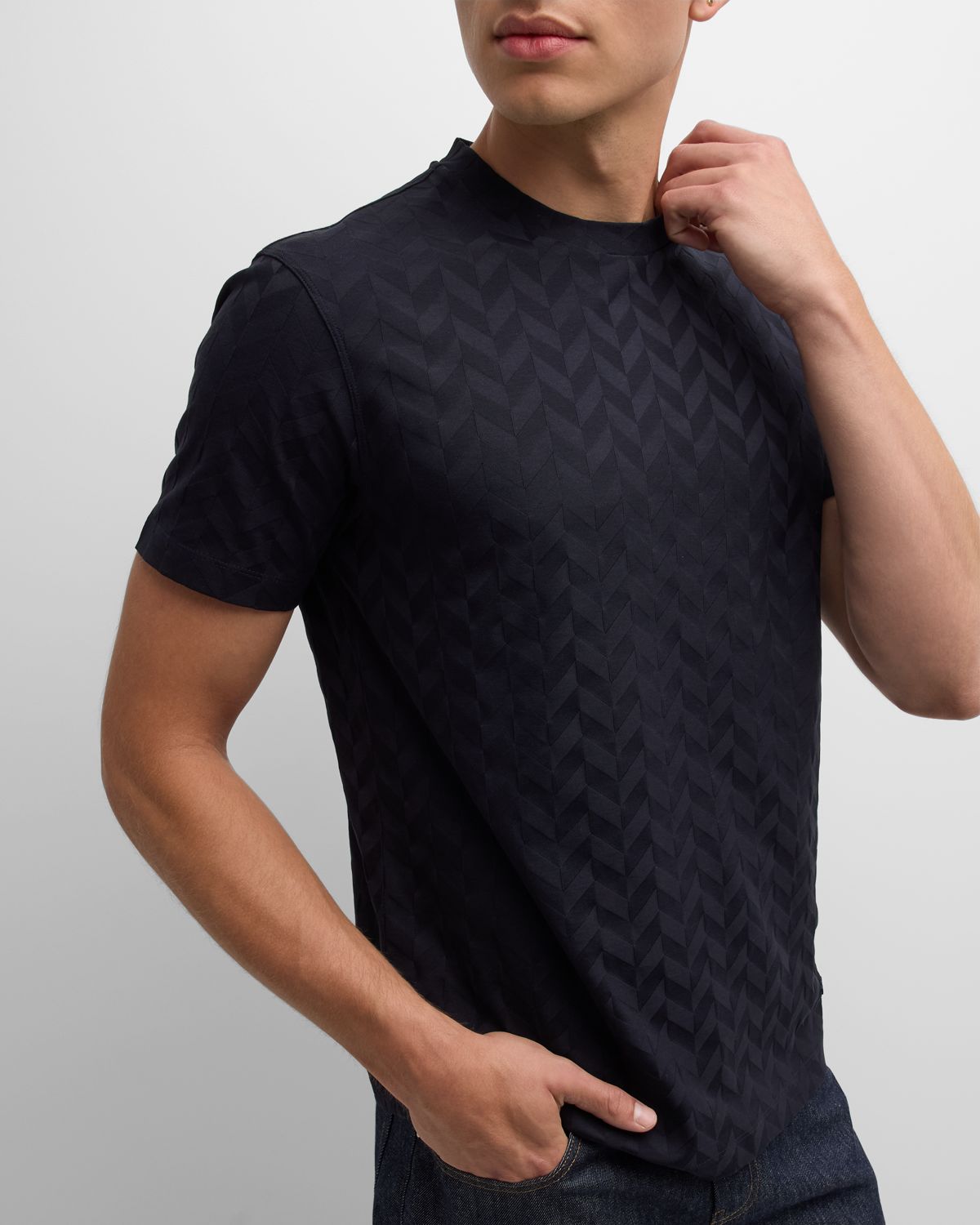 Emporio Armani Men 's Tonal Chevron Crewneck T-Shirt | Thumbnail 6 Emporio Armani Men 's Tonal Chevron Crewneck T-Shirt | Thumbnail 6