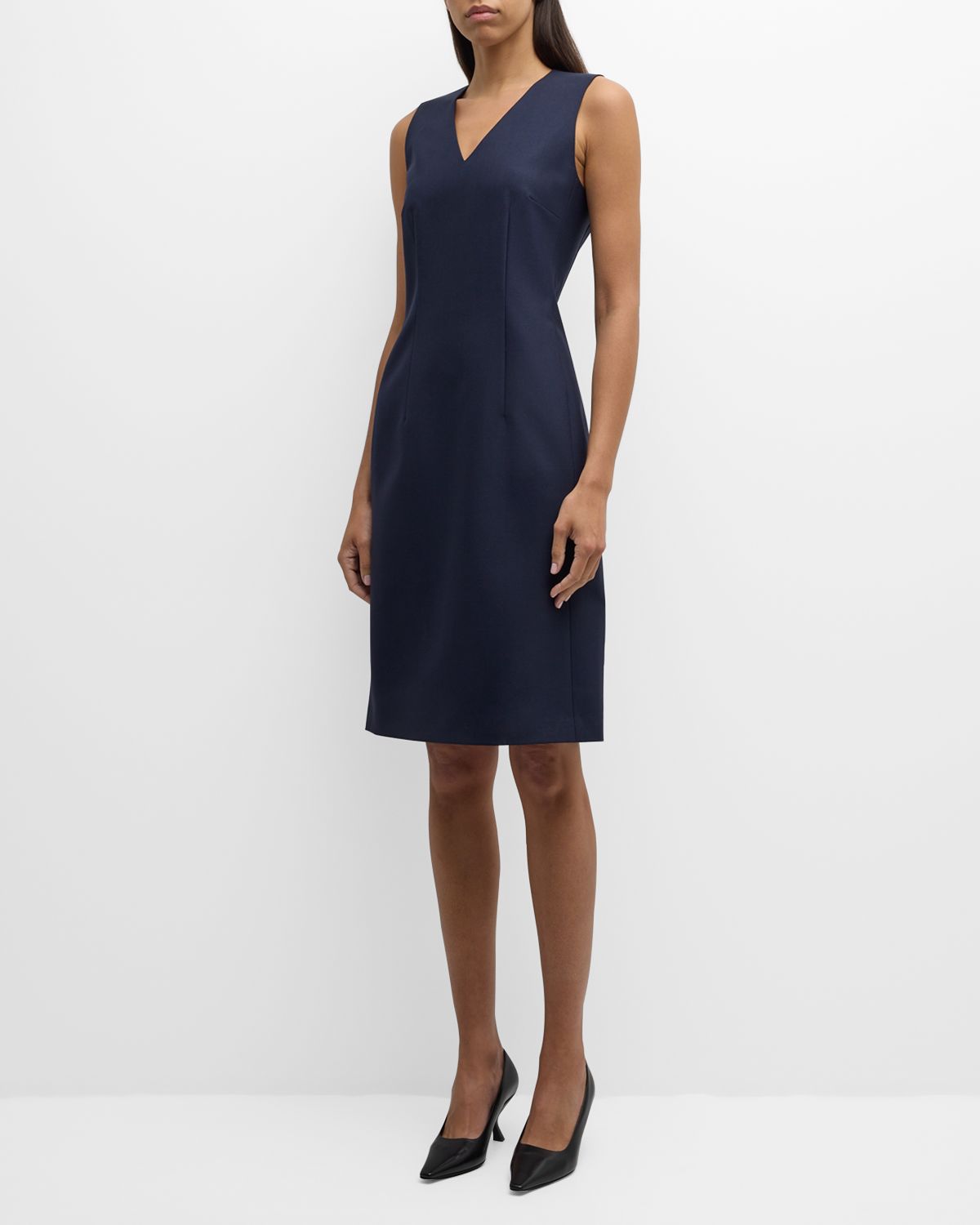 Lafayette 148 New York Sleeveless V-Neck Stretch Wool Dress