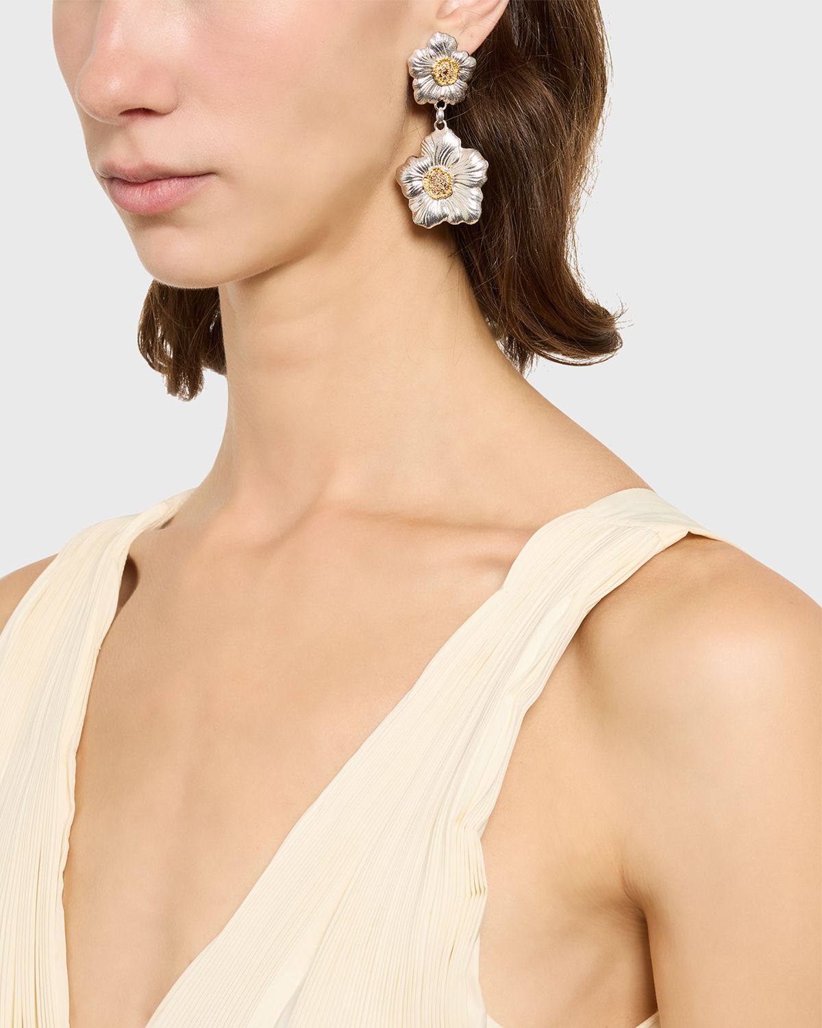 Buccellati Blossoms Gardenia Sterling Silver and 18K Yellow Gold Pendant Earrings, 8.5cm