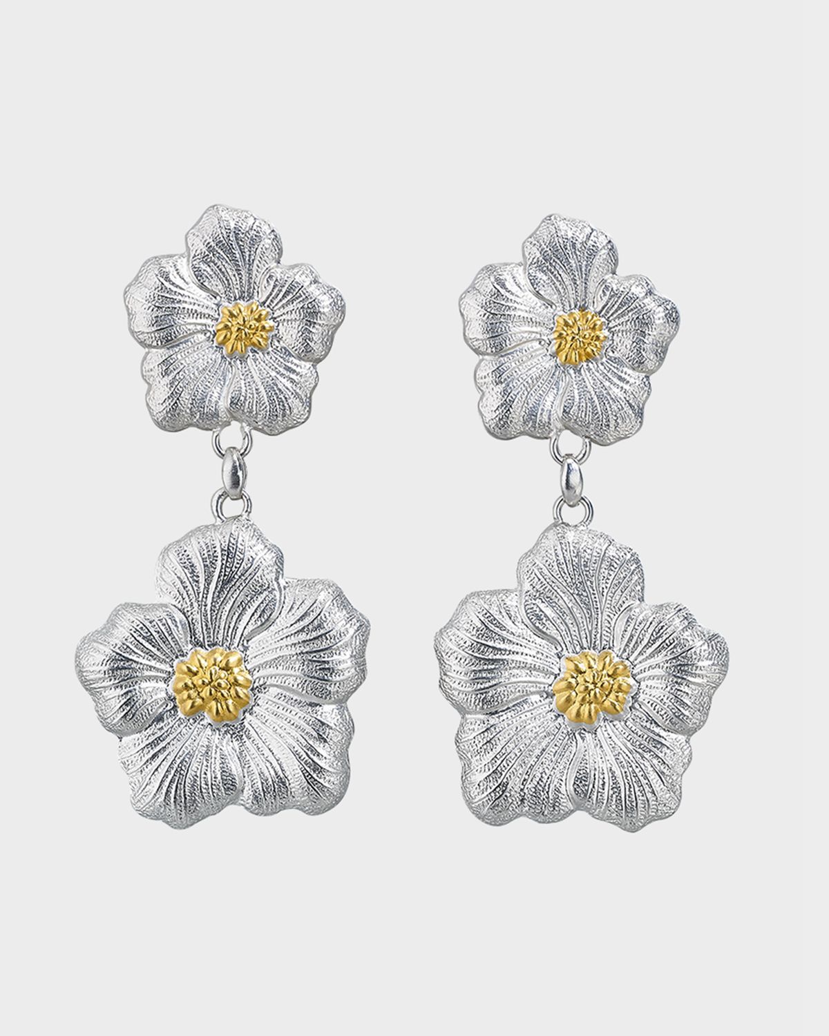 Buccellati Blossoms Gardenia Sterling Silver and 18K Yellow Gold Pendant Earrings, 8.5cm