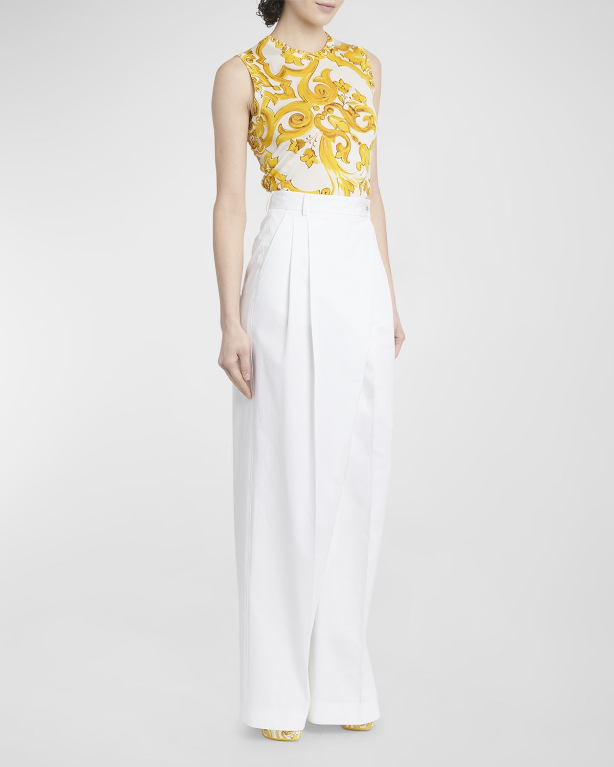 Dolce & Gabbana Cotton Popeline Flared Wide-Leg Pants with Frontal French Pockets