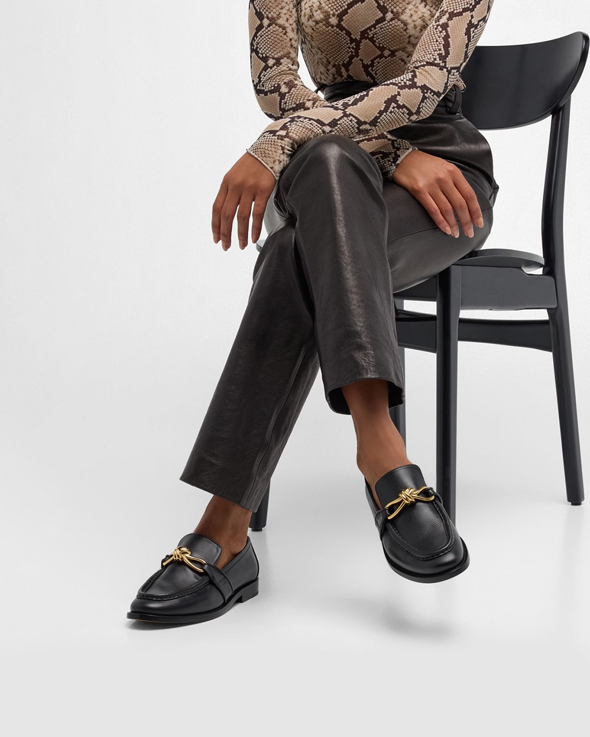 Bottega Veneta Astaire Metallic Knot Leather Loafers