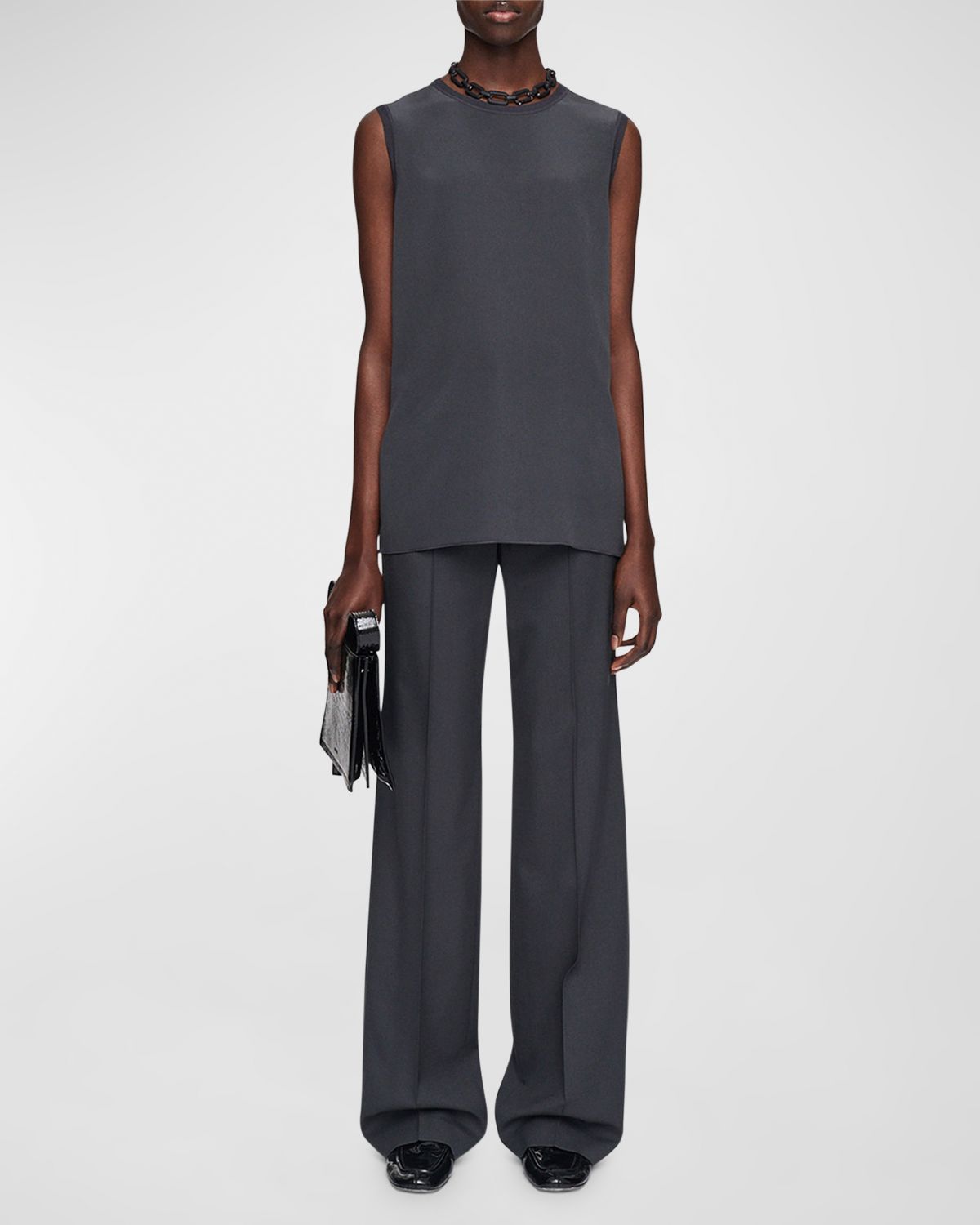 Joseph Bley Crewneck Ribbed-Trim Blouse