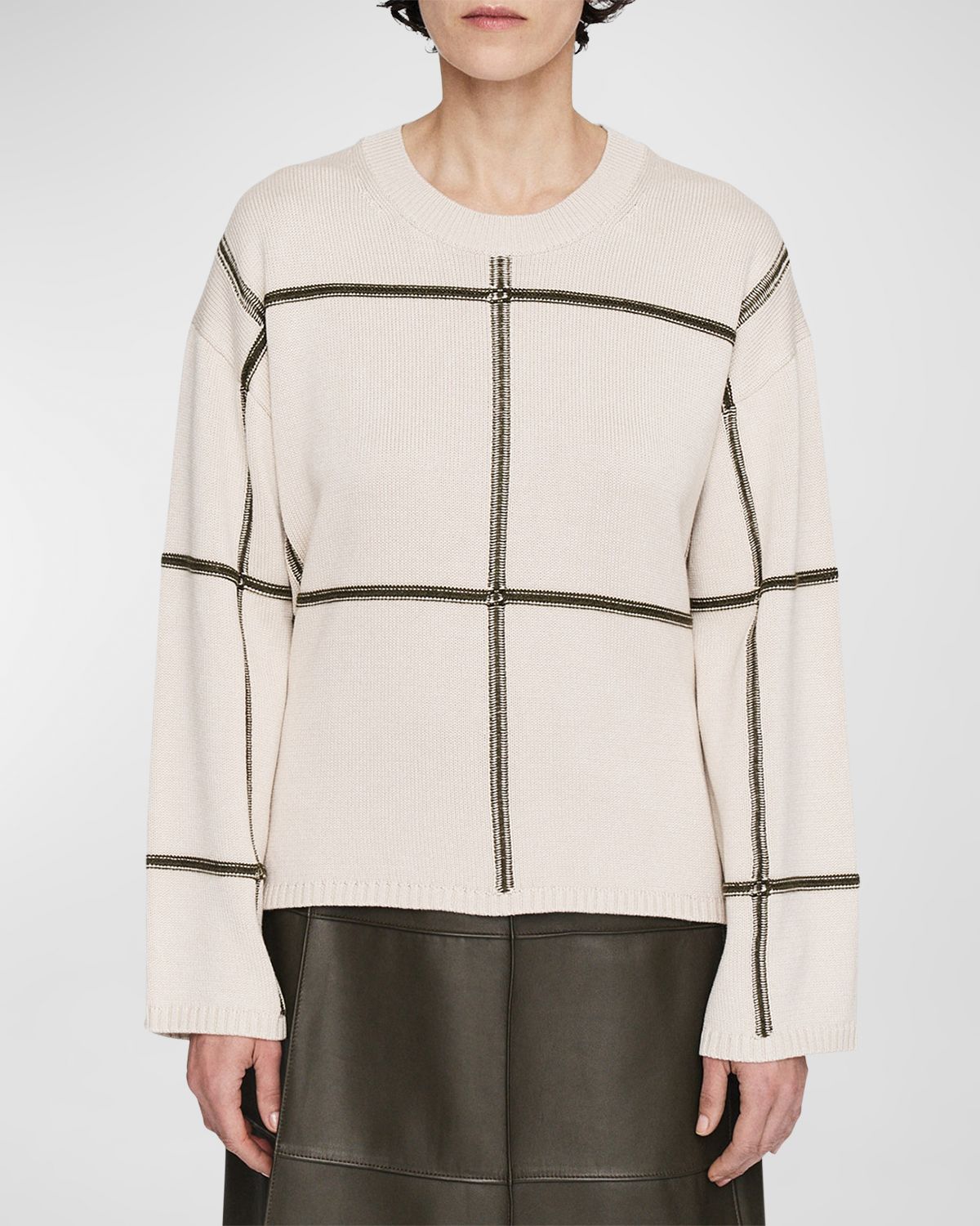 Joseph Crewneck Grid Intarsia Sweater | Thumbnail 6