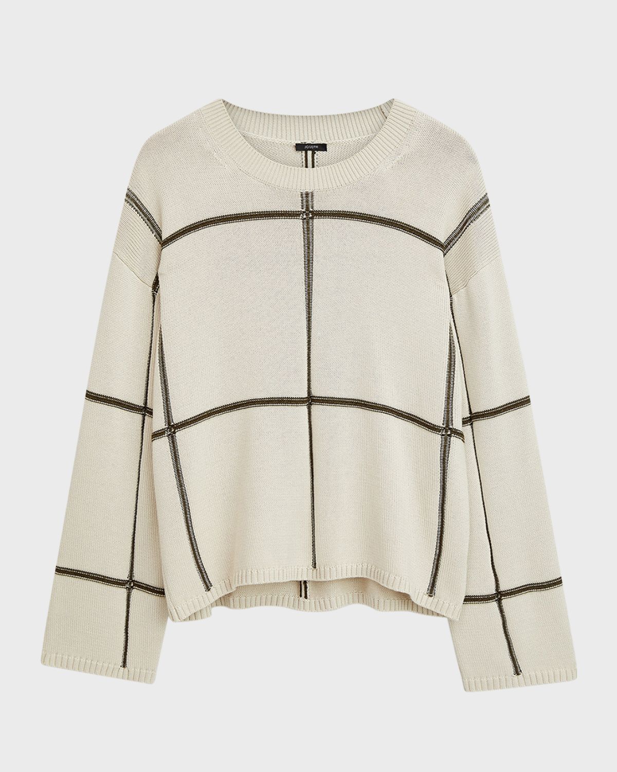 Joseph Crewneck Grid Intarsia Sweater