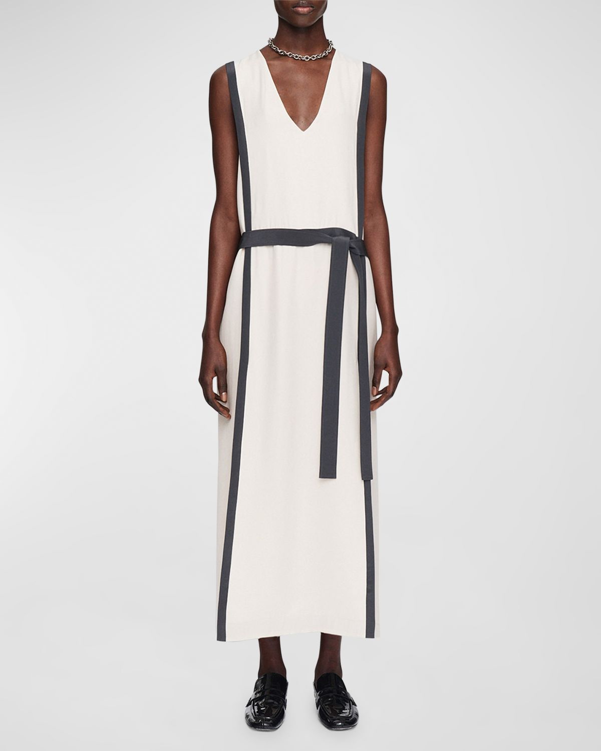 Joseph Muguet Contrast-Trim Silk Crepe Midi Dress