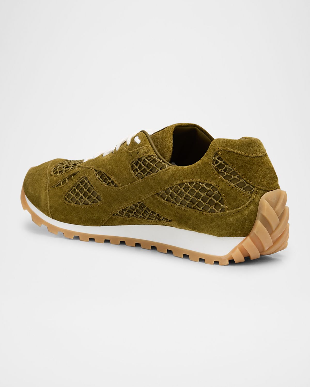 Bottega Veneta Men 's Orbit Aged Leather and Fishnet Runner Sneakers