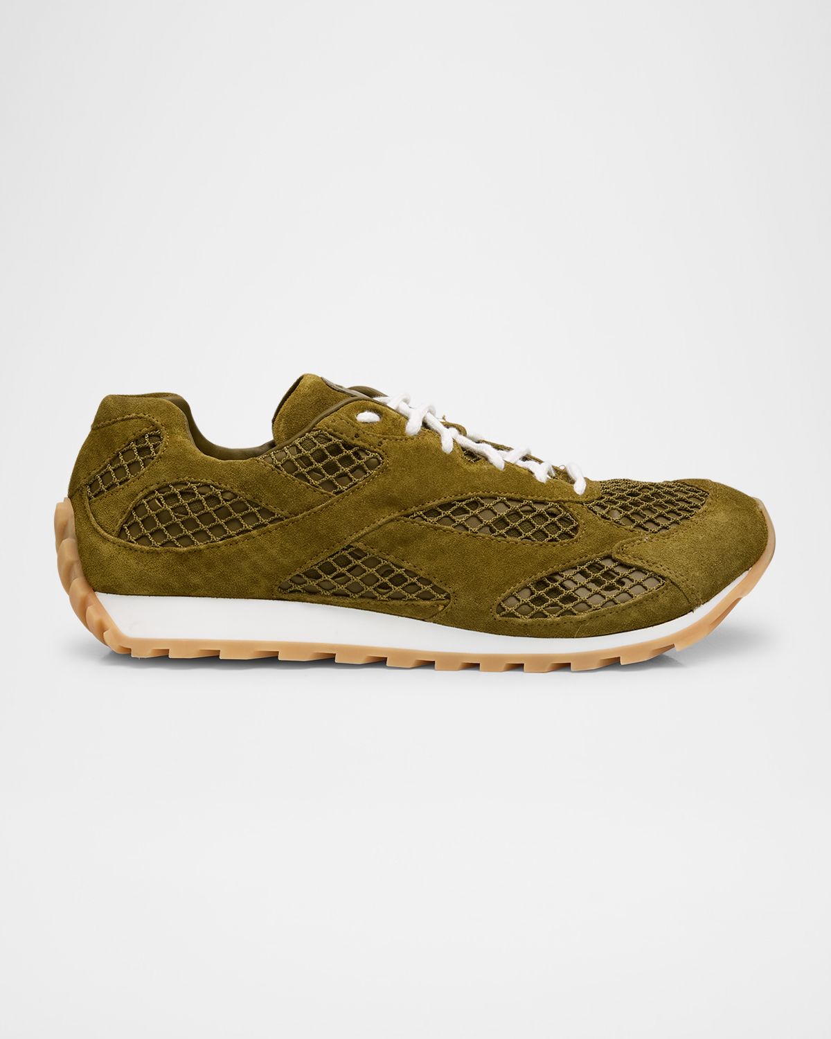 Bottega Veneta Men 's Orbit Aged Leather and Fishnet Runner Sneakers