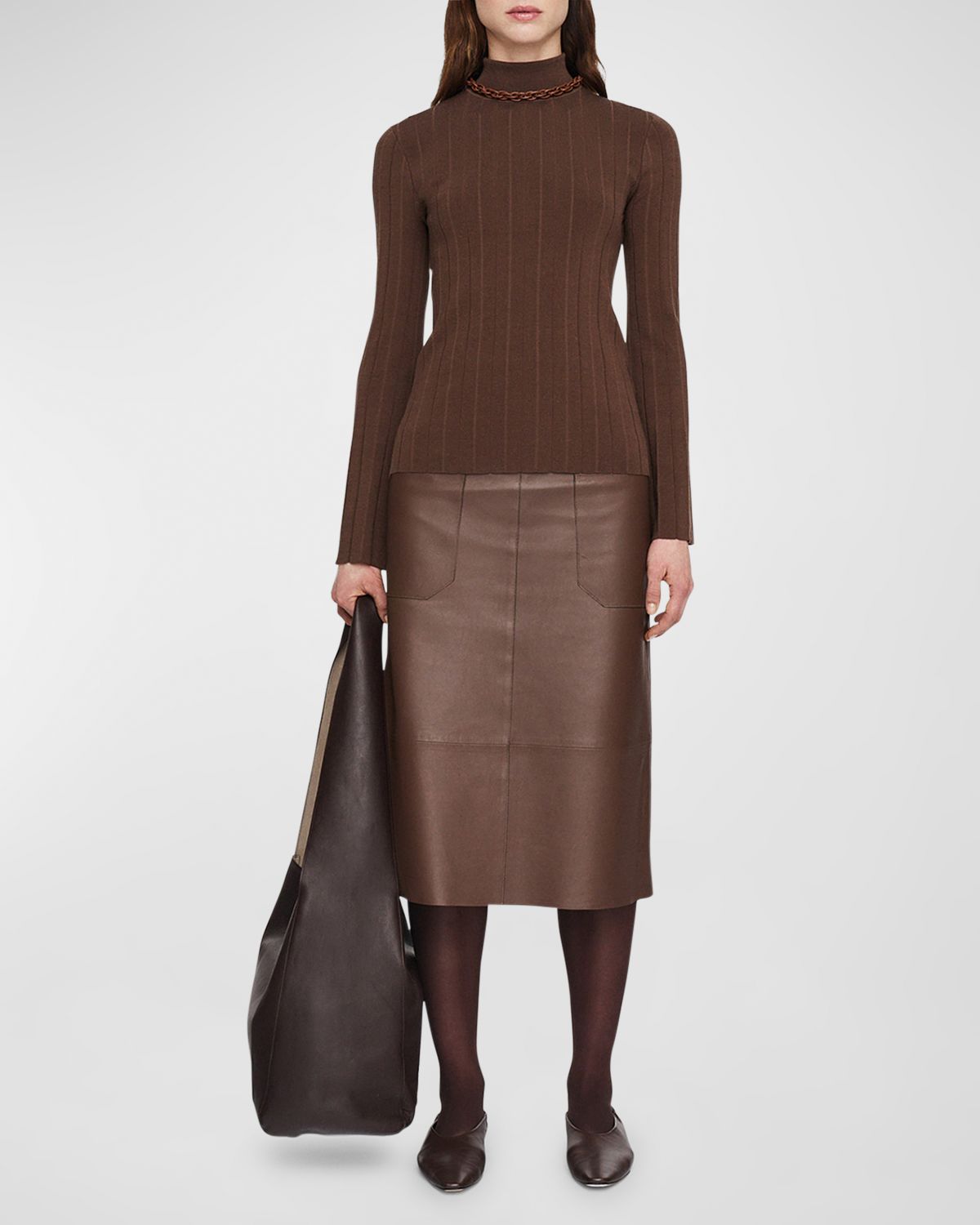 Joseph Mock-Neck Silk Stretch Plisse Sweater