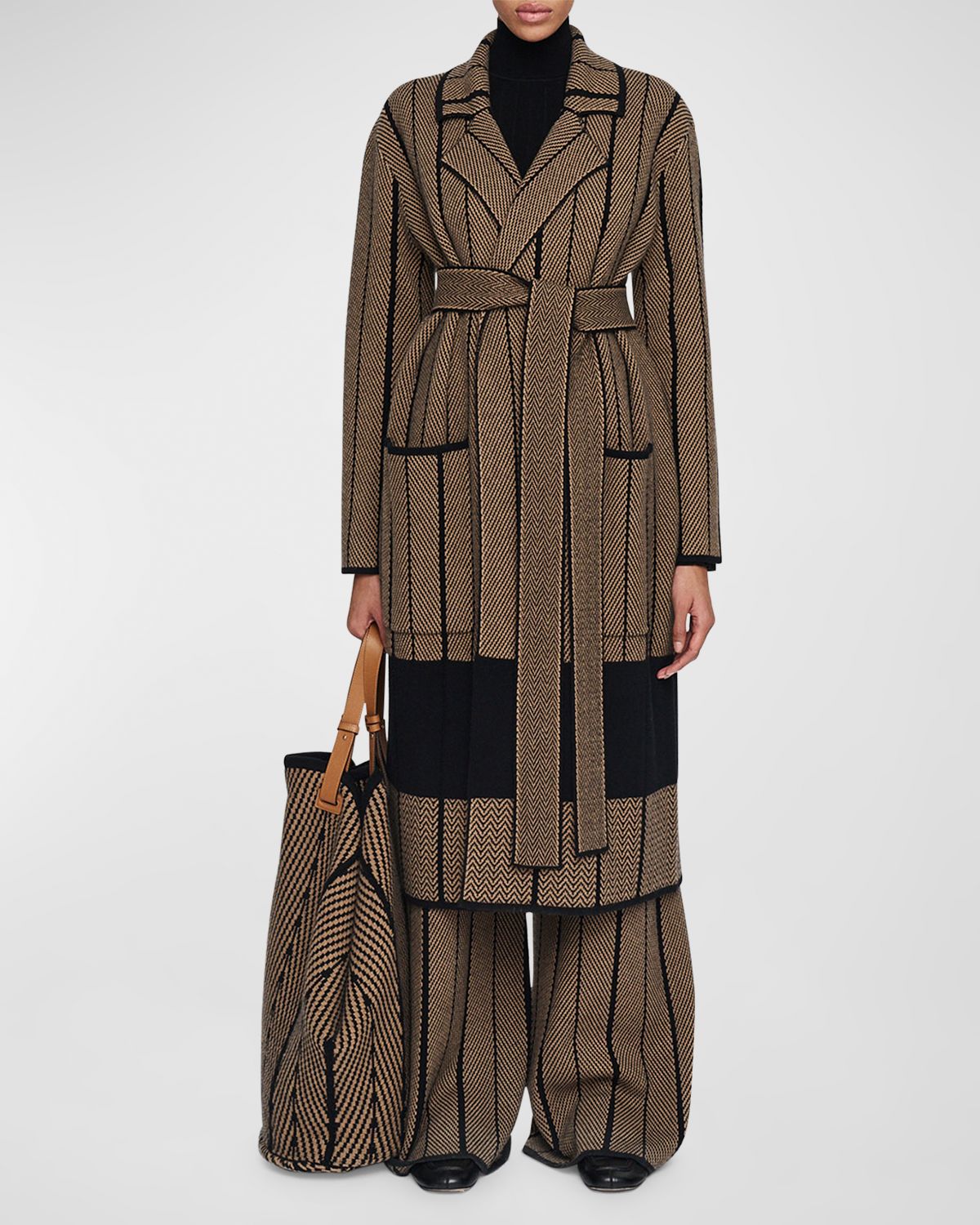 Joseph Wrap-Front Chevron Jacquard Coat