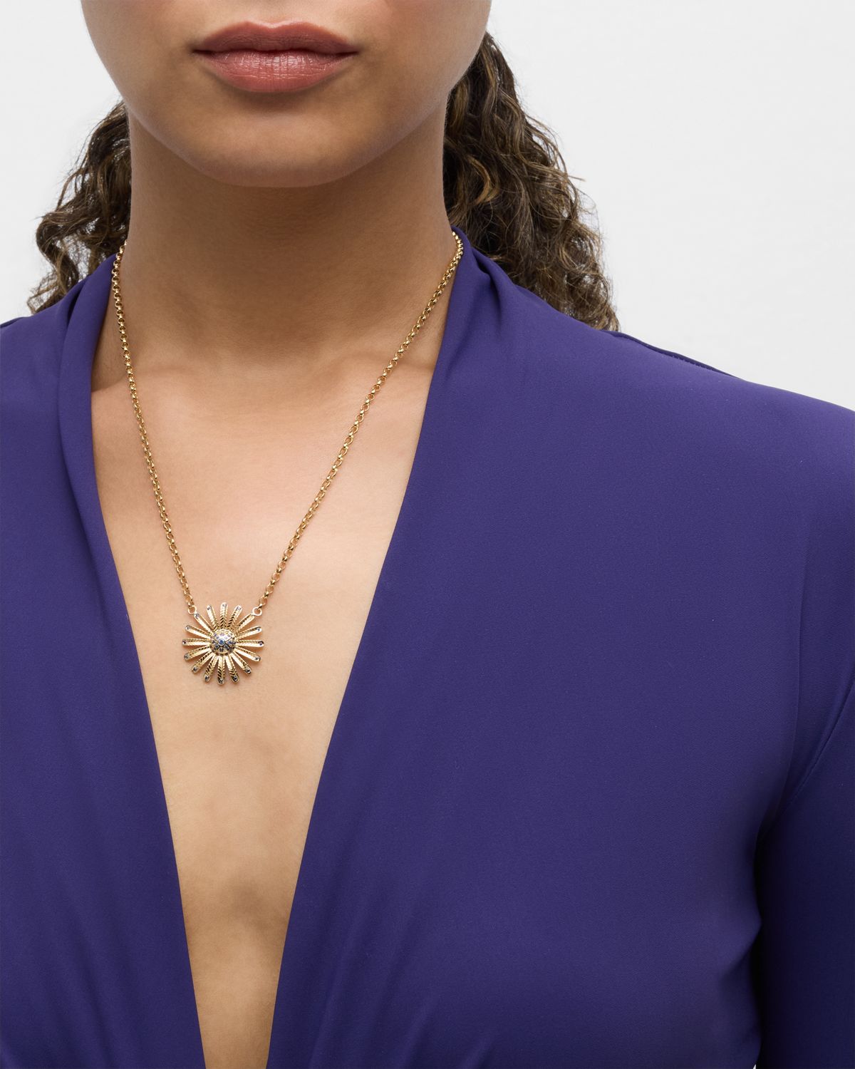 Harwell Godfrey 18K Mini Sunflower Pendant Necklace with Blue Sapphires