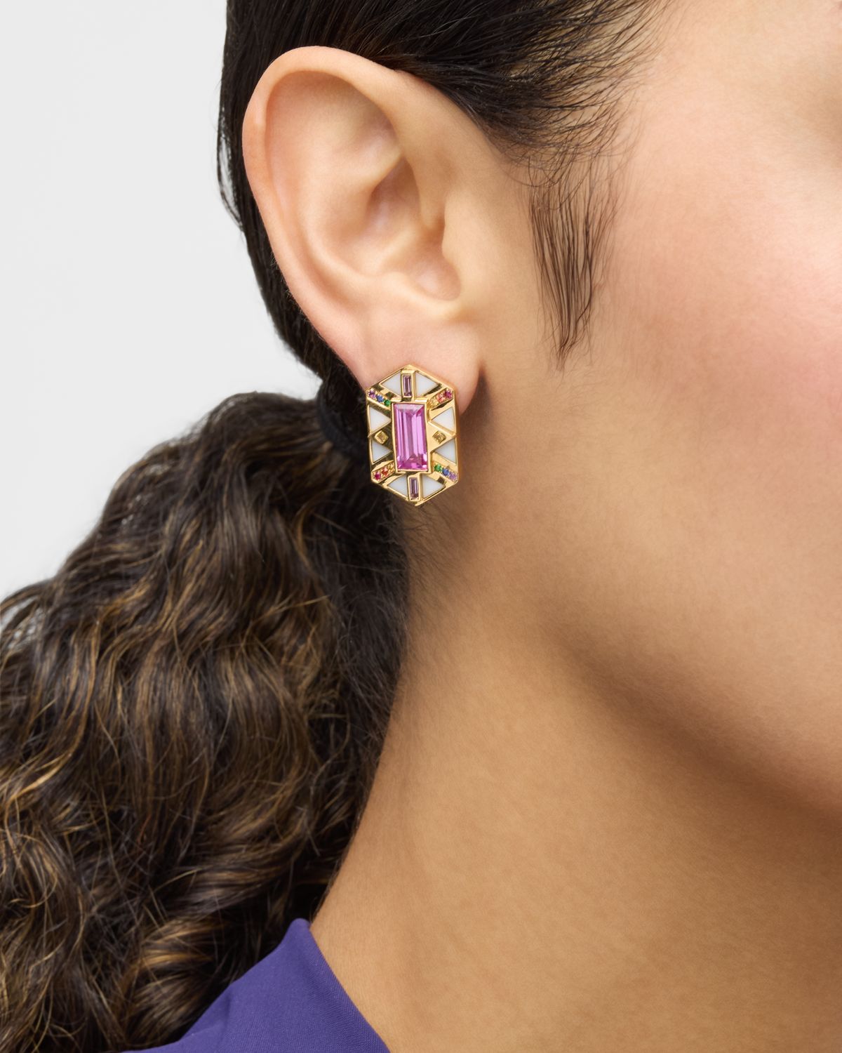 Harwell Godfrey 18K Mixed Stone Hexagonal Stud Earrings