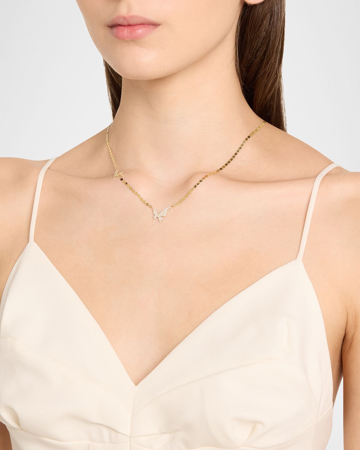 LANA 14K Yellow Gold Flawless Double Butterfly Necklace with Diamonds
